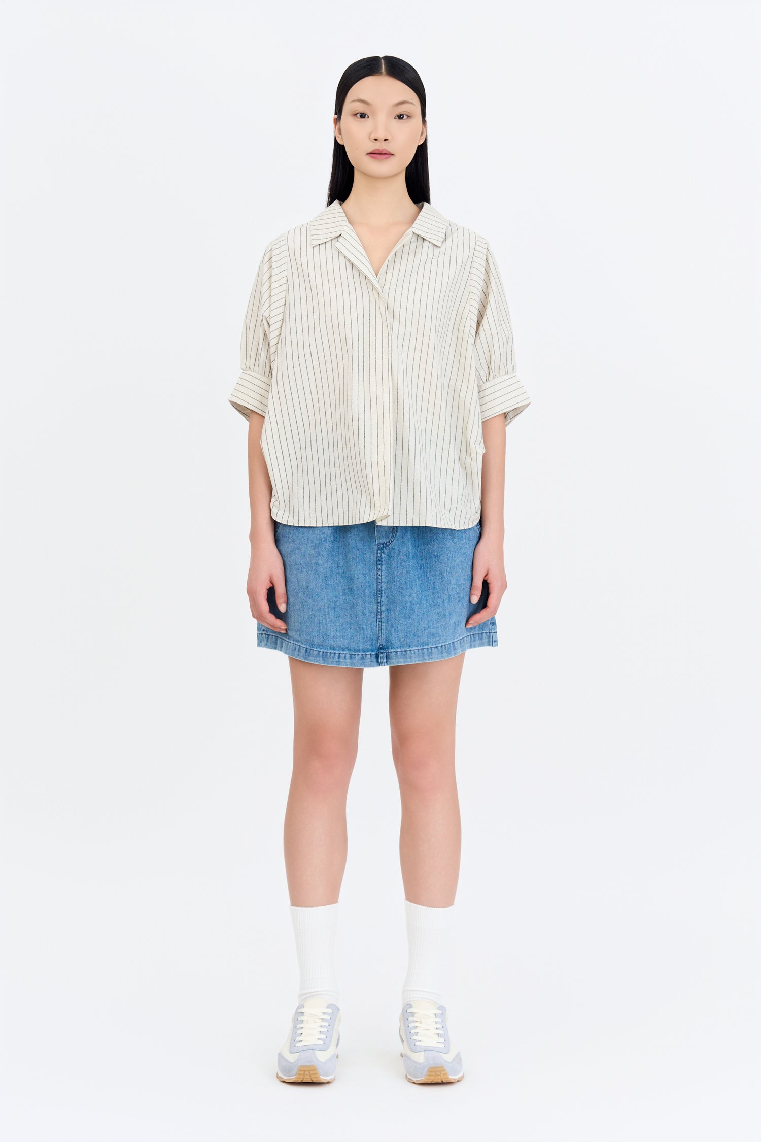 Striped Puff Sleeve Blouse - Stripes Sand