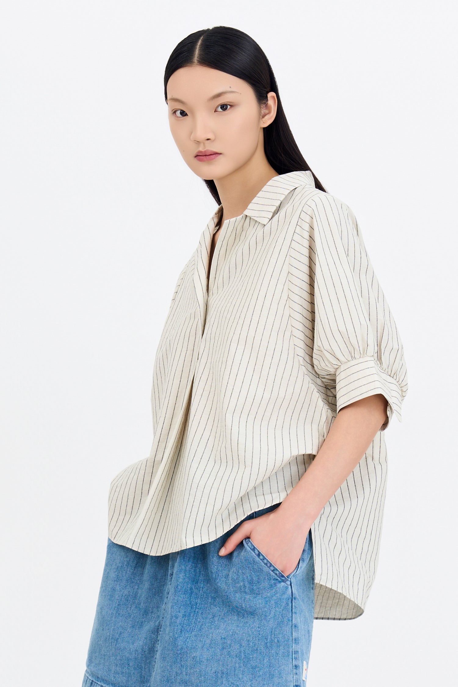 Striped Puff Sleeve Blouse - Stripes Sand