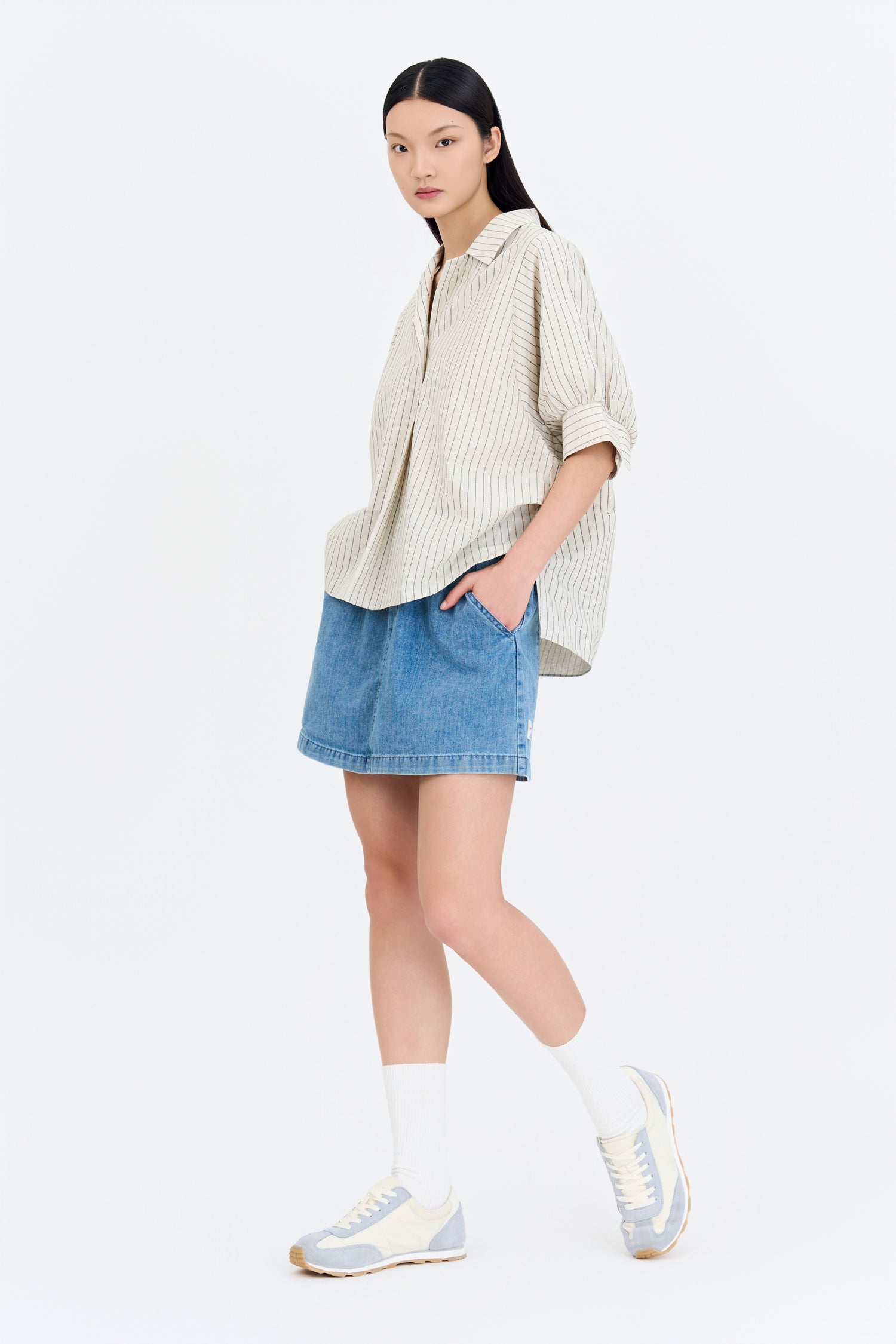 Striped Puff Sleeve Blouse - Stripes Sand