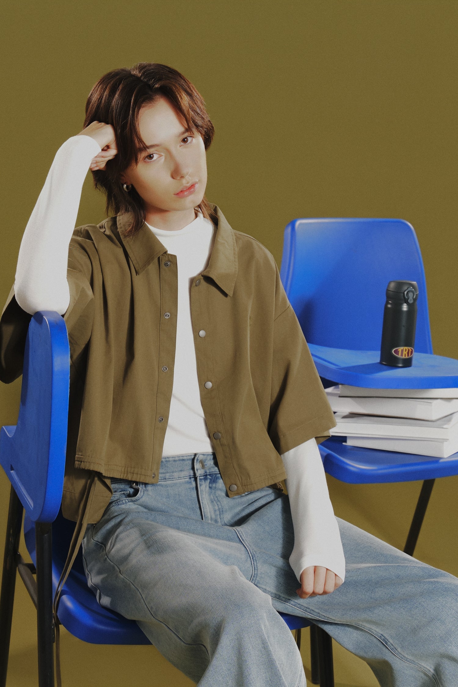 Drawstring Hem Blouse - Khaki Green