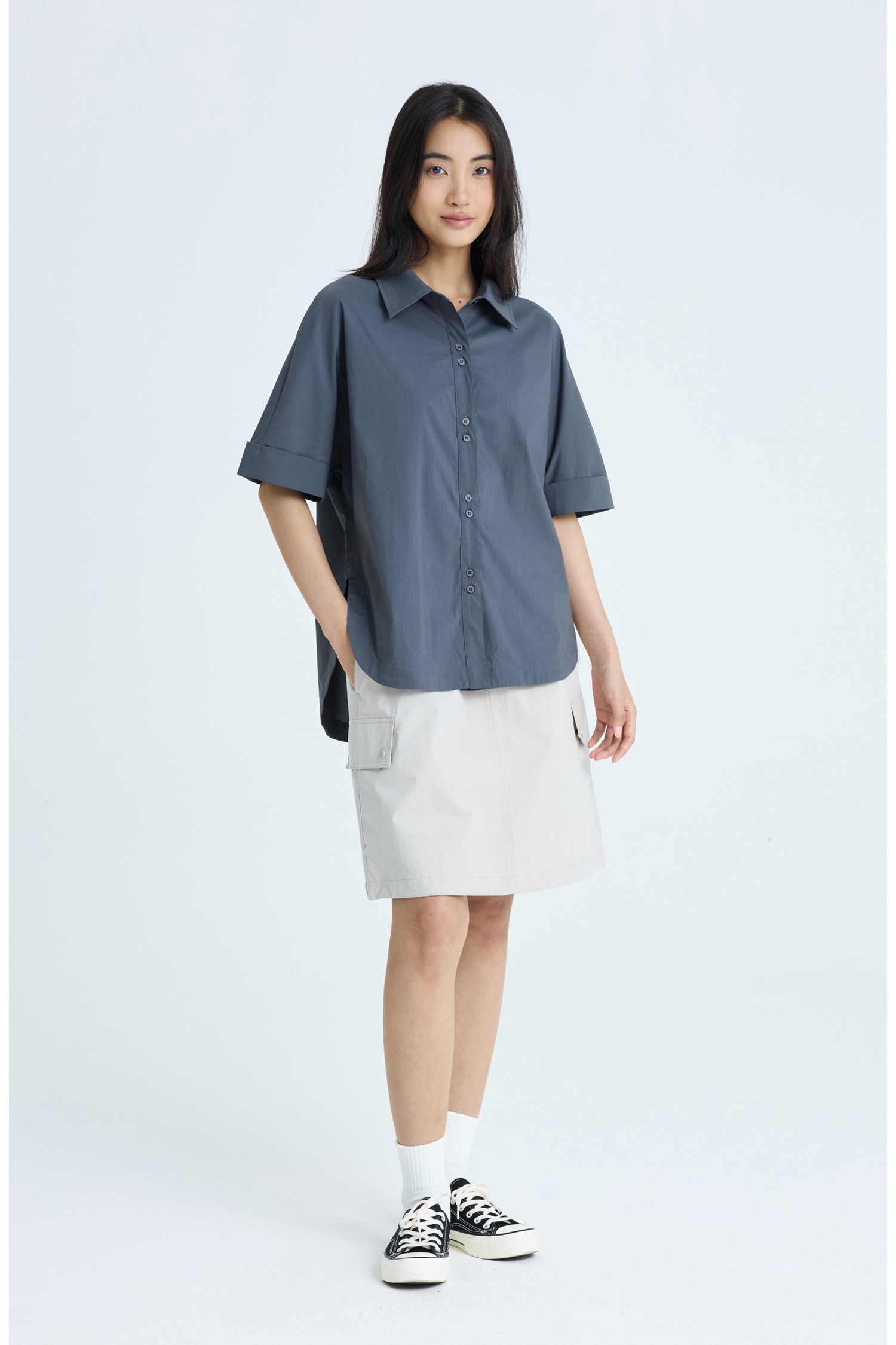 Double Button Blouse - Charcoal