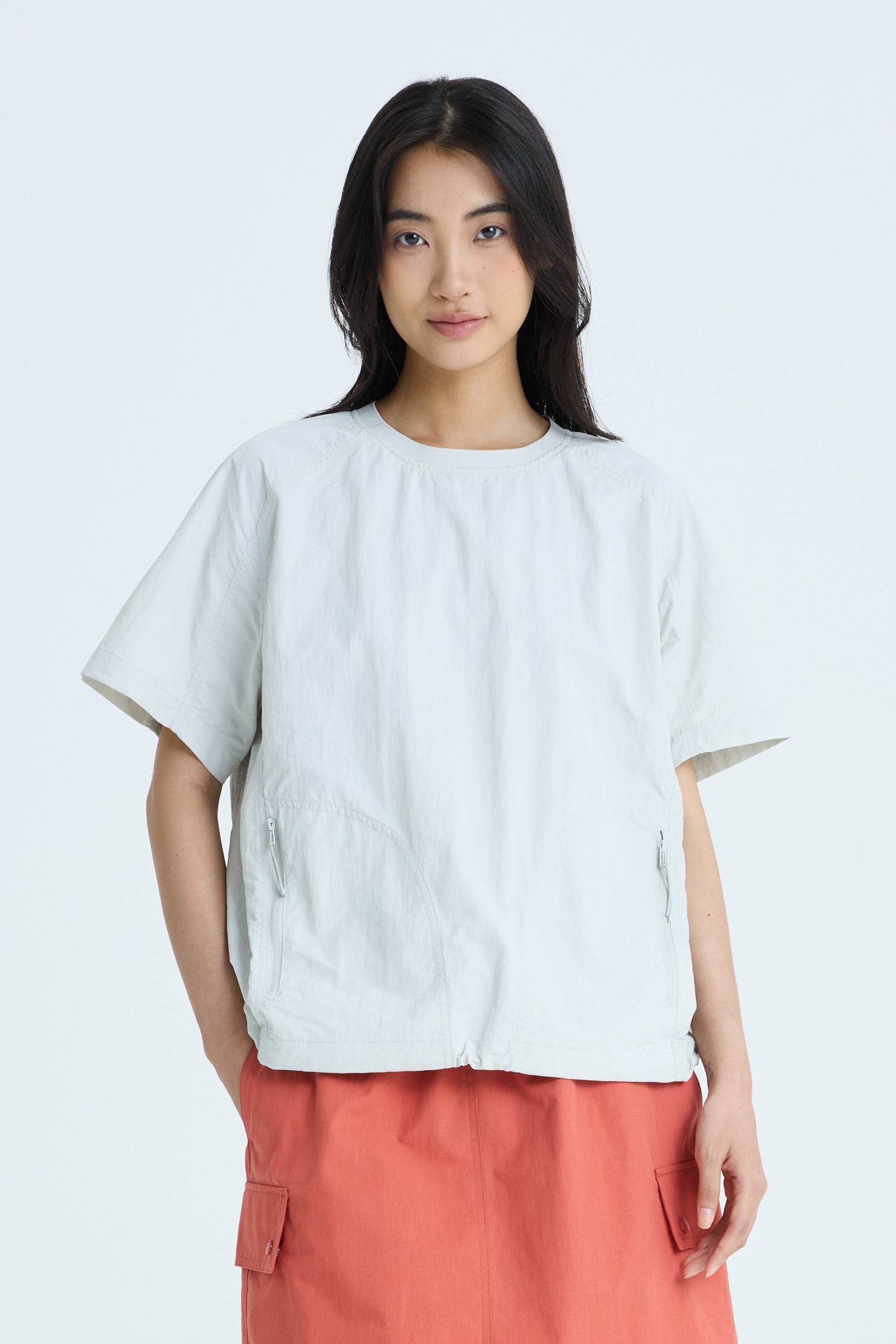 Zipped Pocket Top - Light Grey
