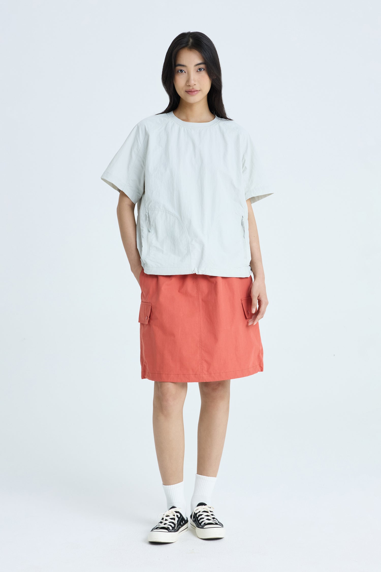 Zipped Pocket Top - Light Grey