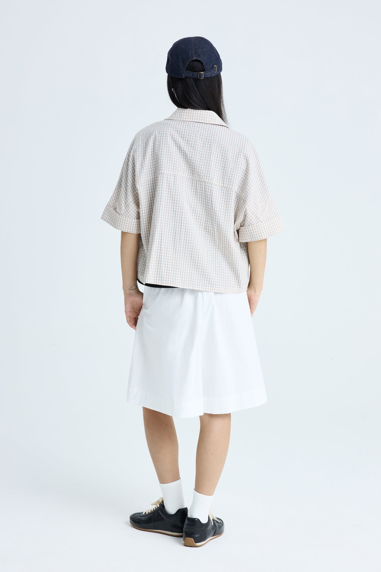 Checkered Cropped Collar Top - Checkered Cocoa