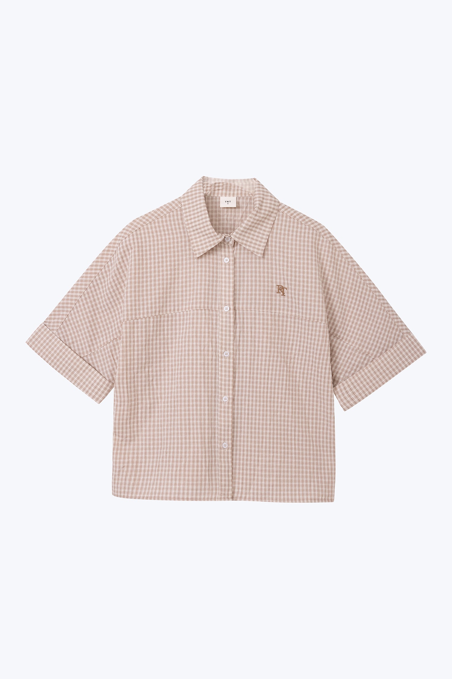 Checkered Cropped Collar Top - Checkered Cocoa