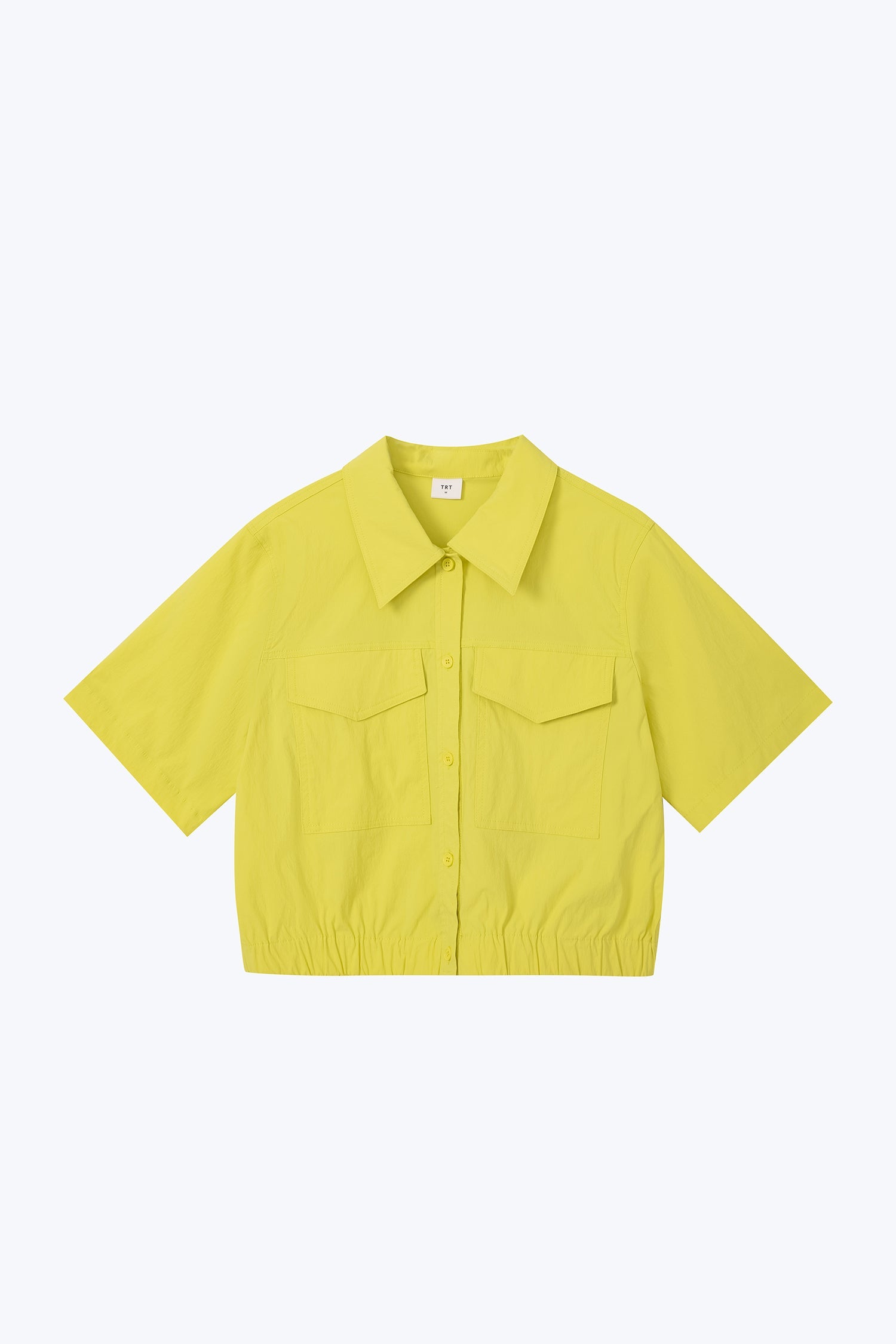 Collared Blouse with Elastic Hem - Chartreuse