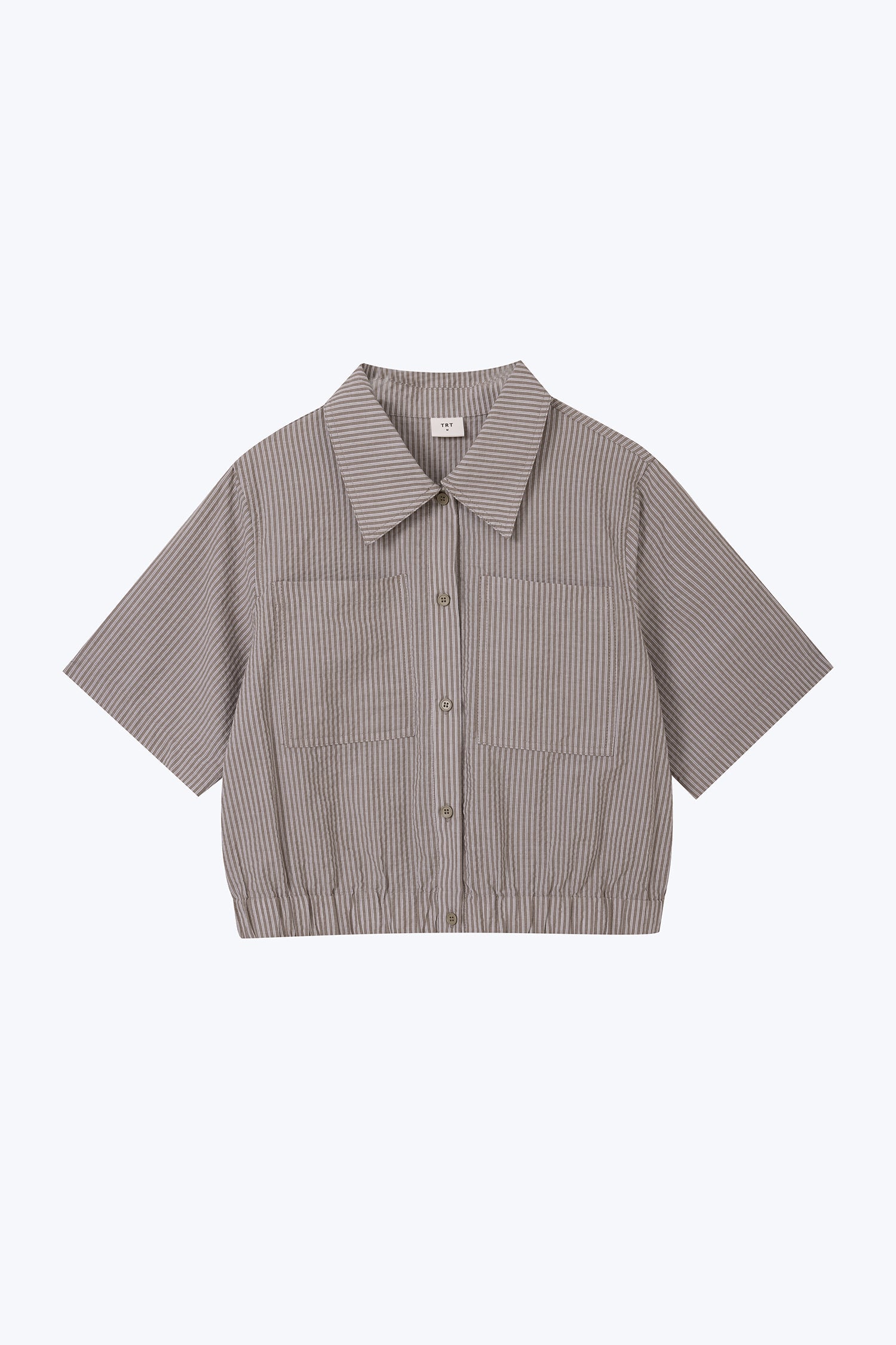 Collared Blouse with Elastic Hem - Stripes Sage