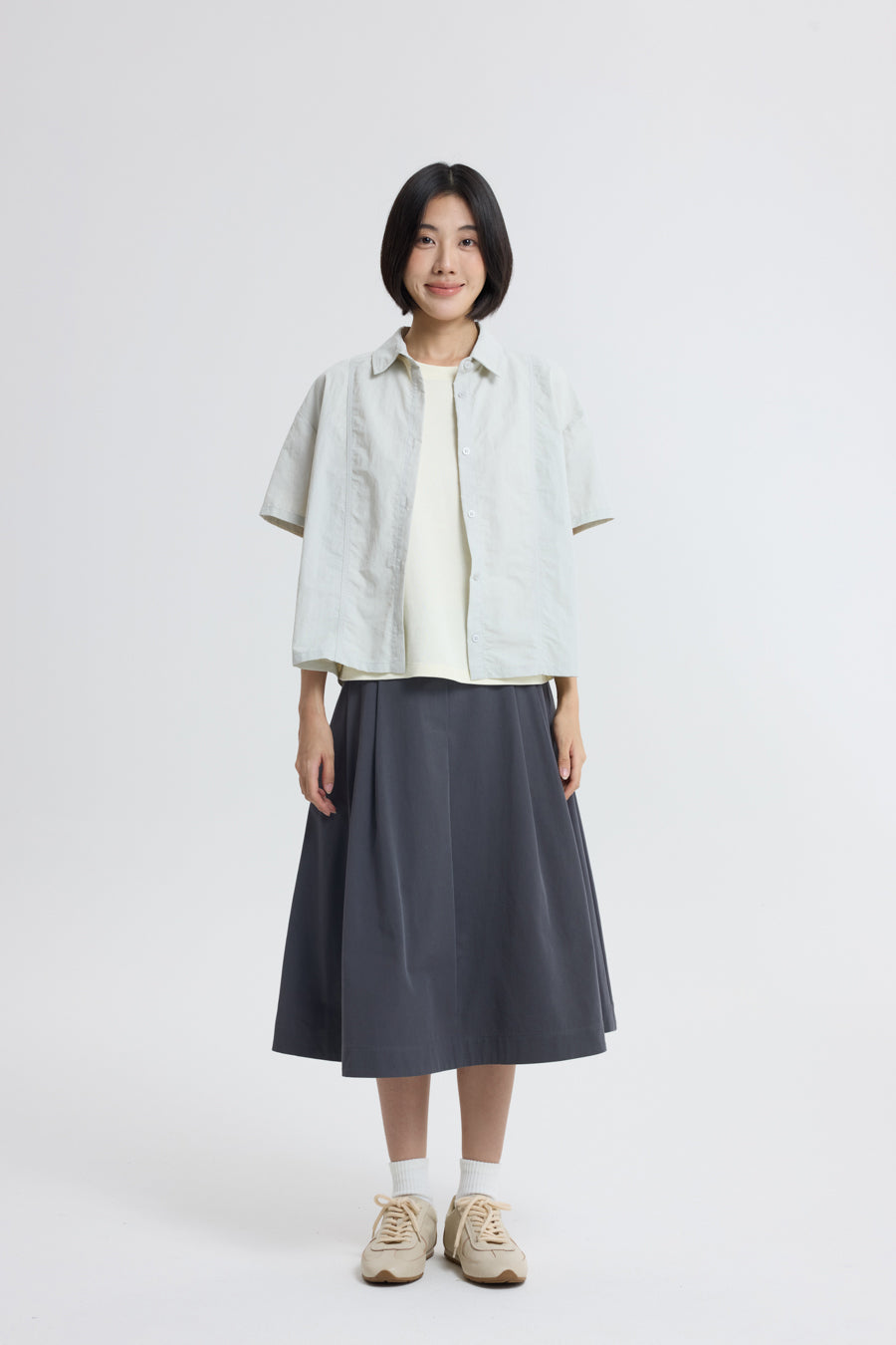 Double Stitch Detail Blouse - Light Grey