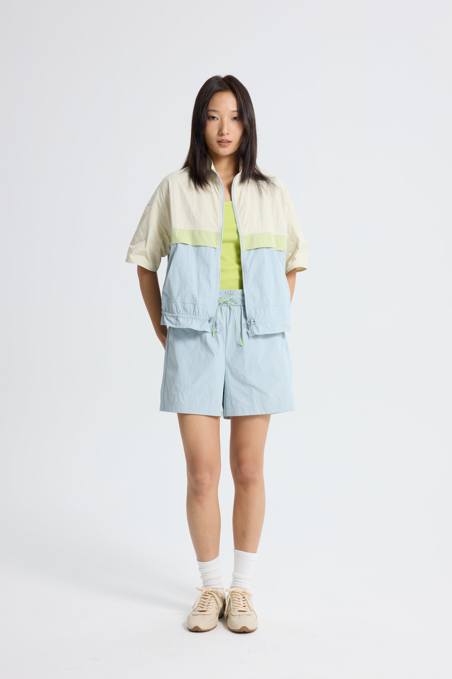 Colourblock Panel Blouse - Dusty Blue