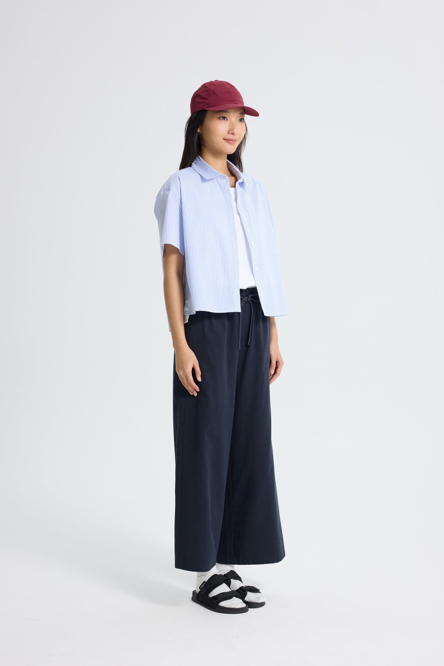 Striped Side Slit Blouse - Stripes Blue