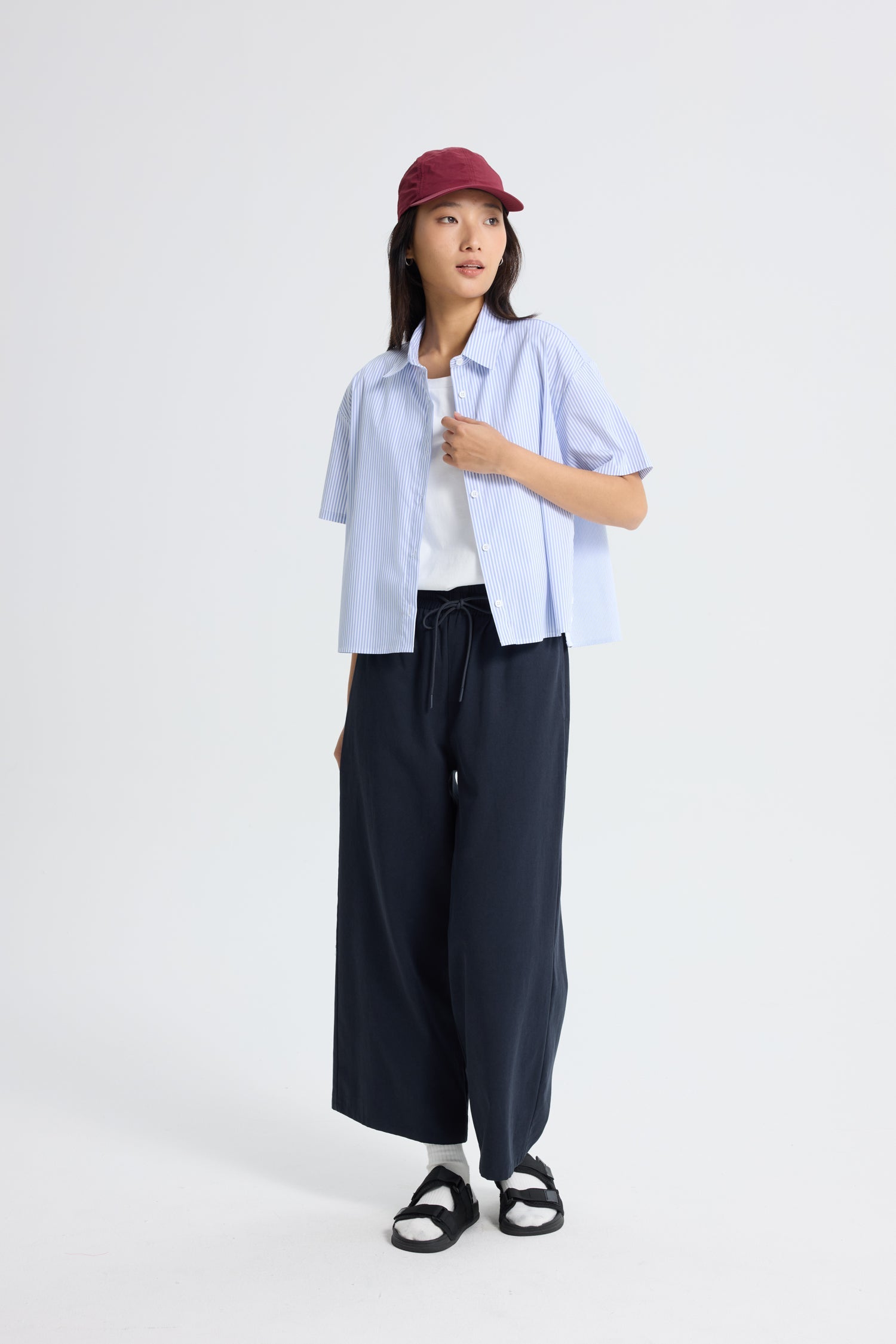 Striped Side Slit Blouse - Stripes Blue