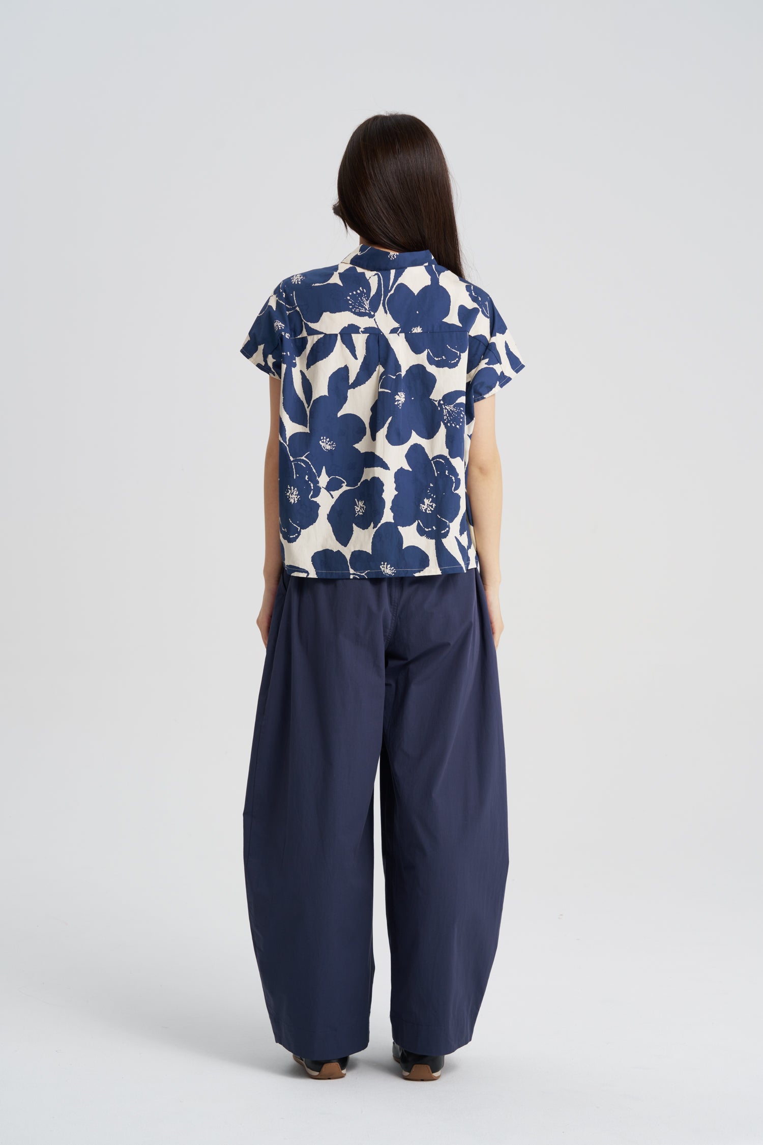 Floral Button Front Blouse - Floral Blue