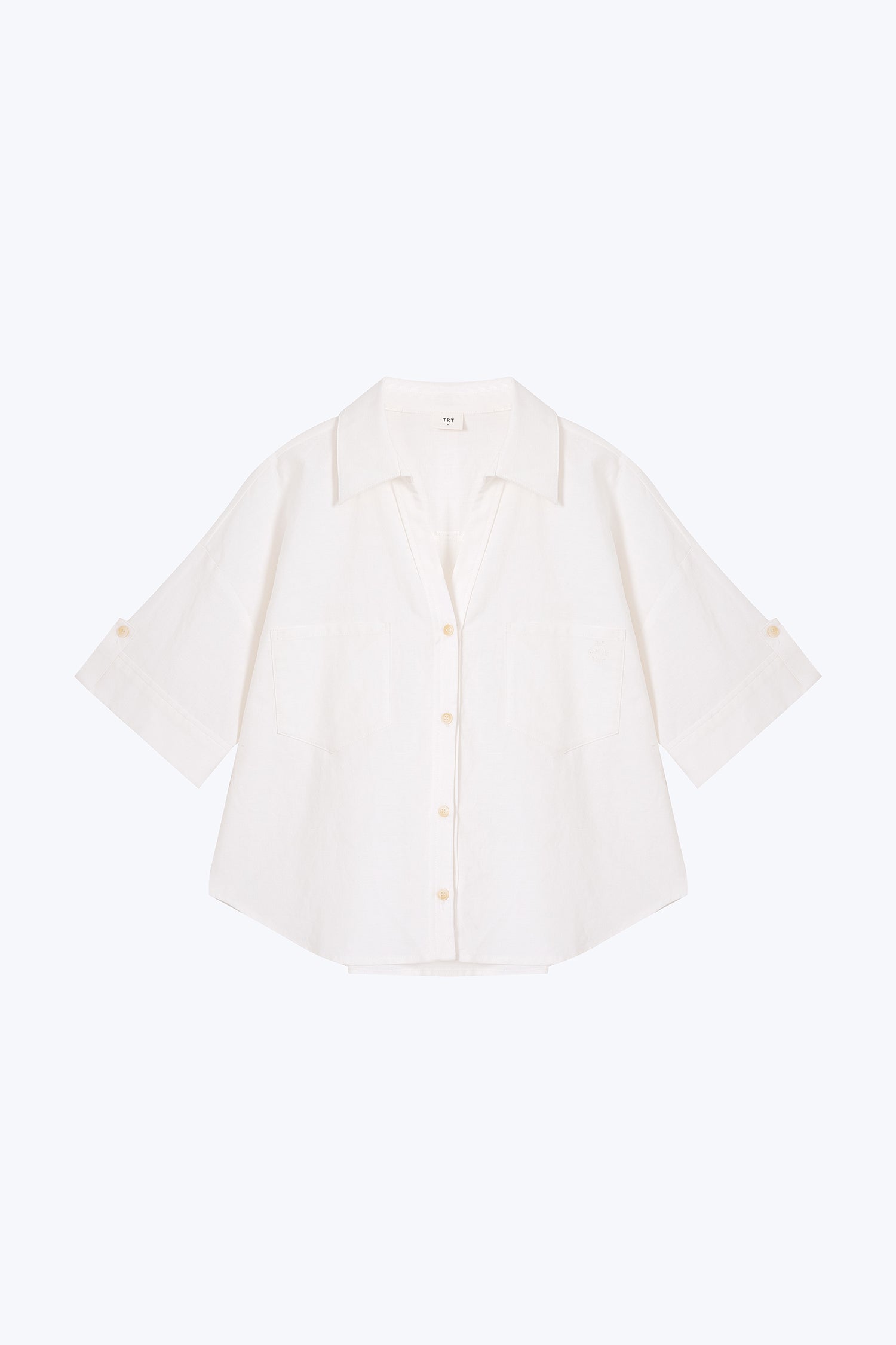 V-Neck Short Sleeve Blouse - Cream