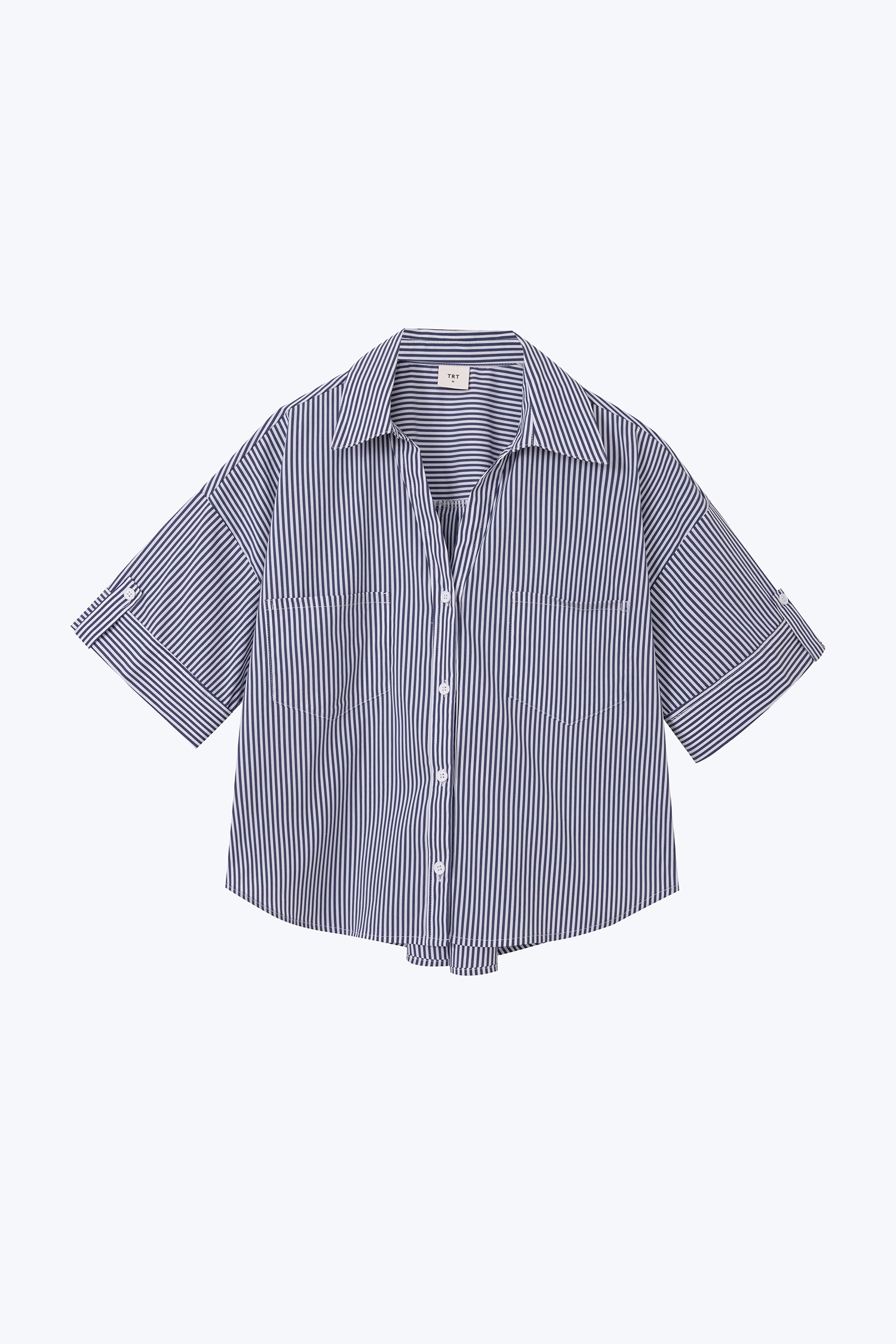 Striped Short Sleeve Blouse - Striped Navy