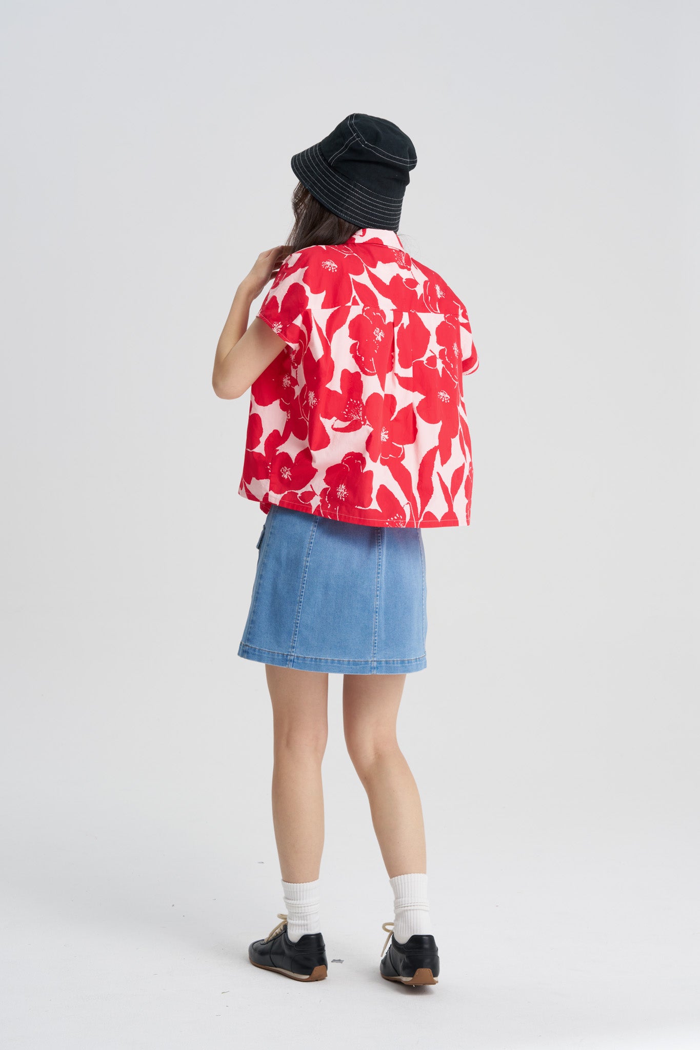 Floral Button Front Blouse - Floral Red