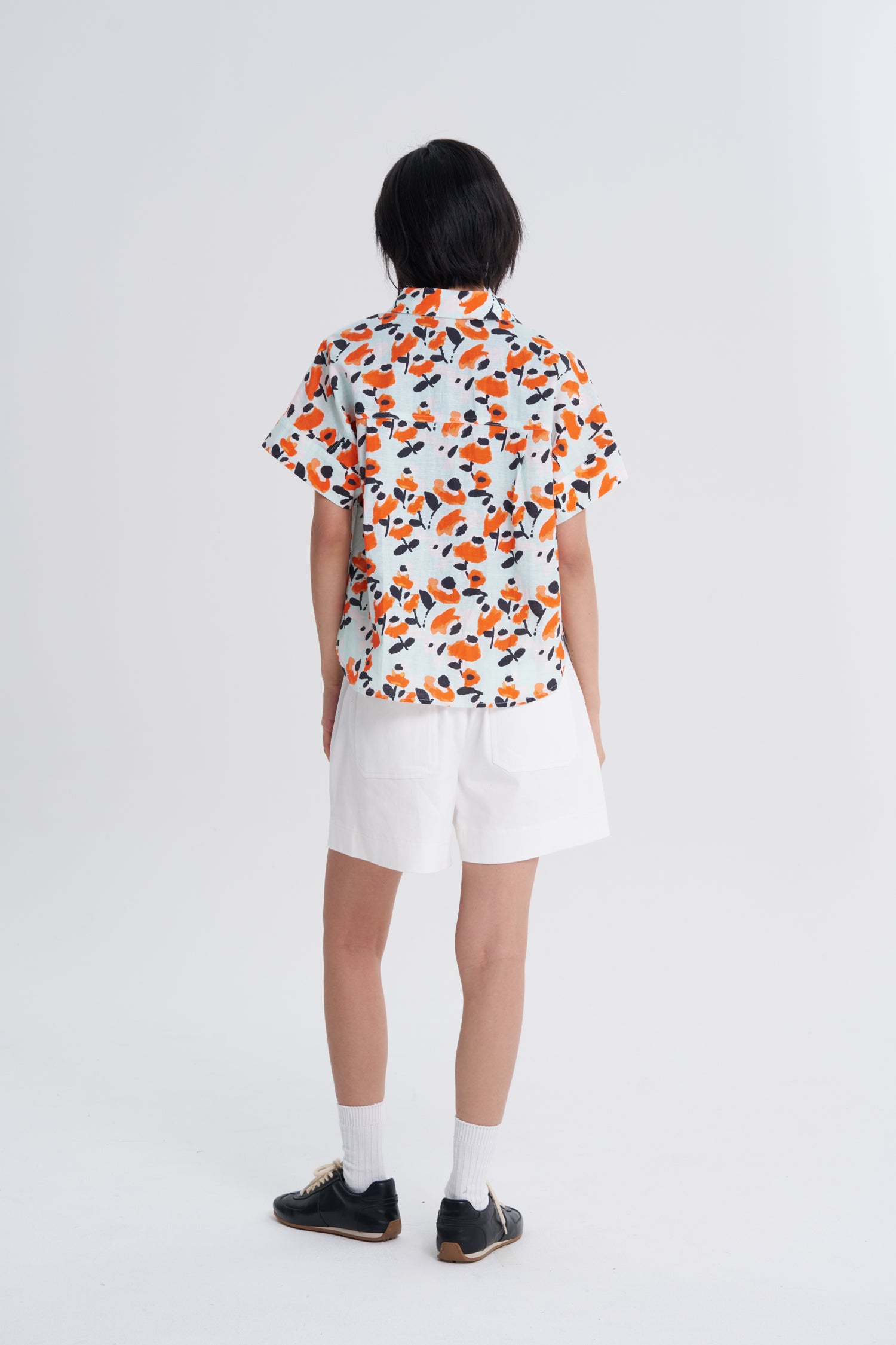 Floral Button Front Blouse - Floral Aqua