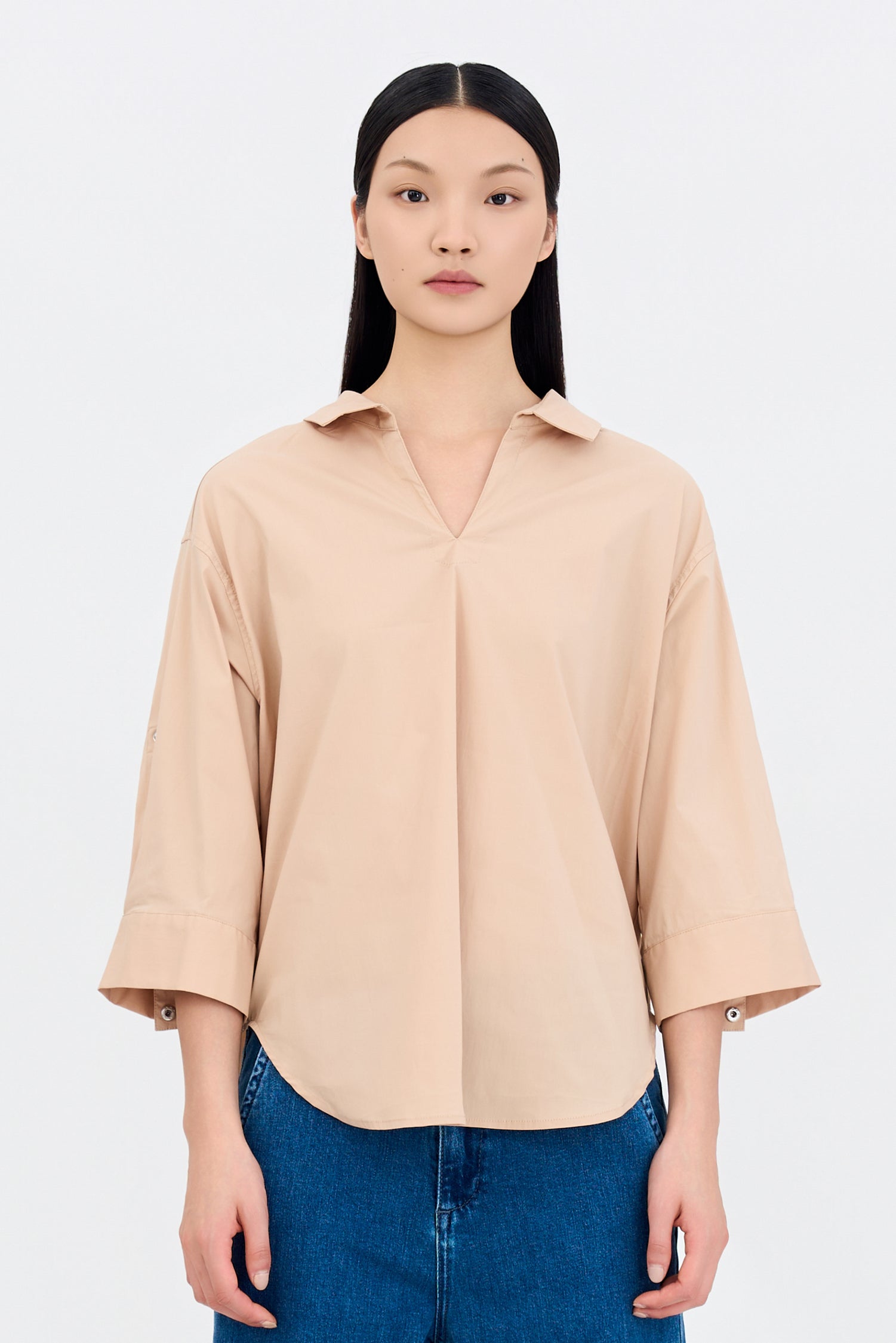 Cotton Collared Blouse - Khaki