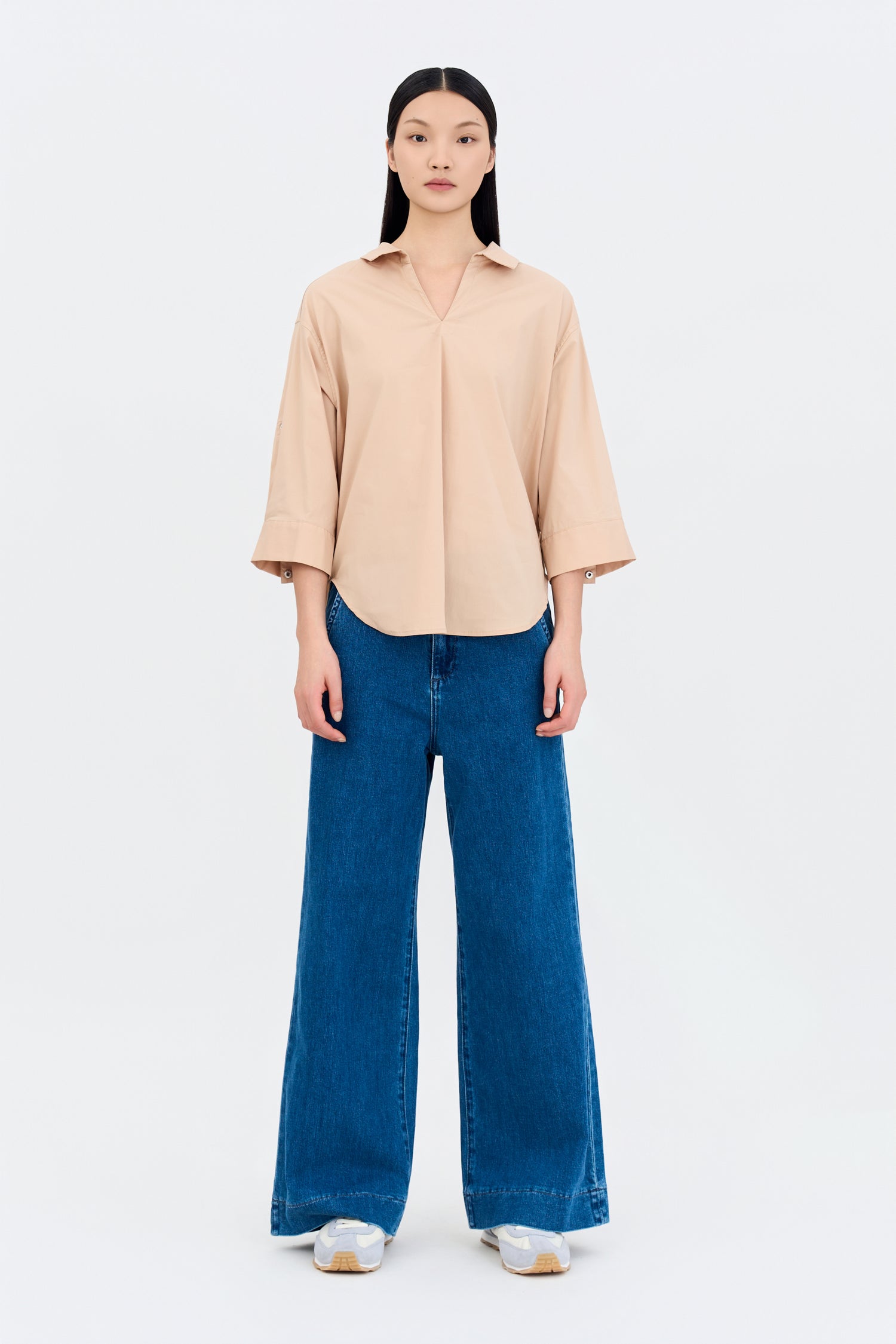 Cotton Collared Blouse - Khaki