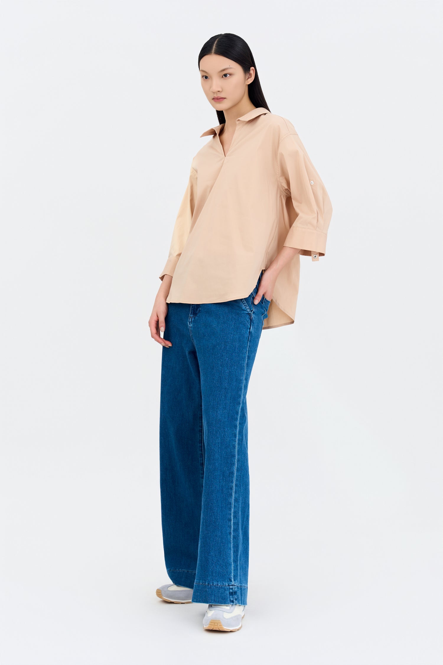 Cotton Collared Blouse - Khaki