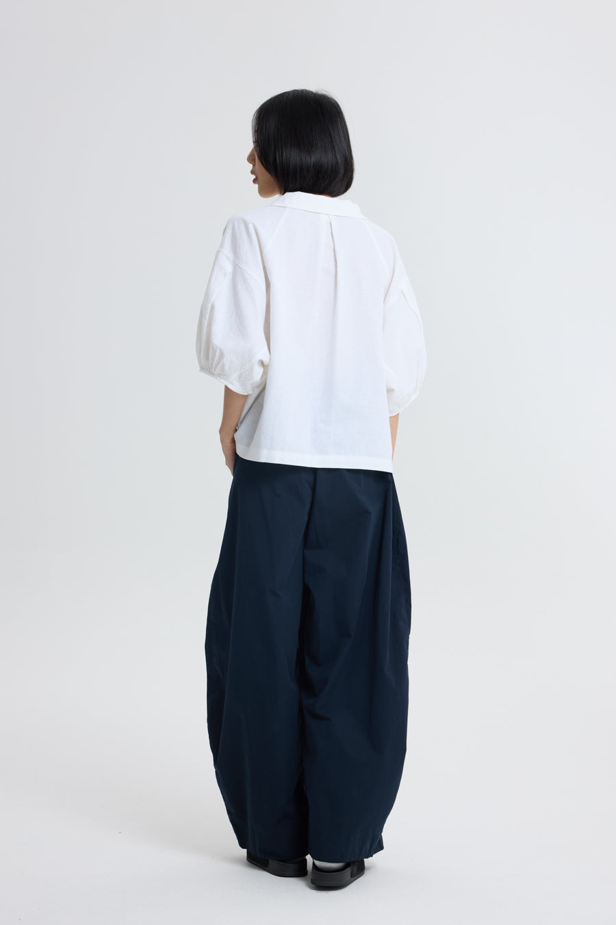 V-Neck Collared Blouse - Cream