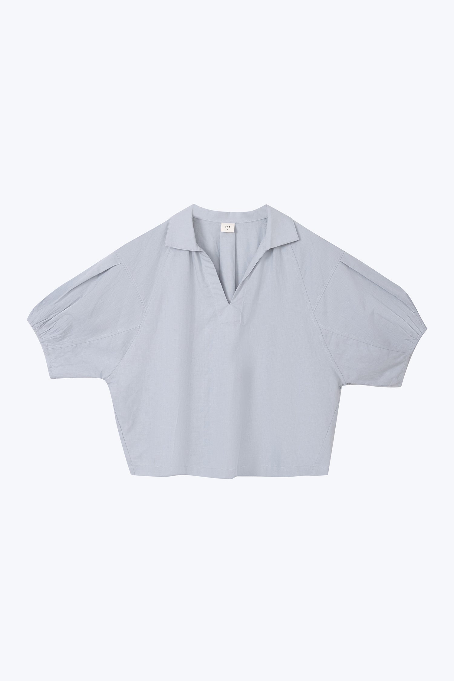 V-Neck Collared Blouse - Dusty Blue