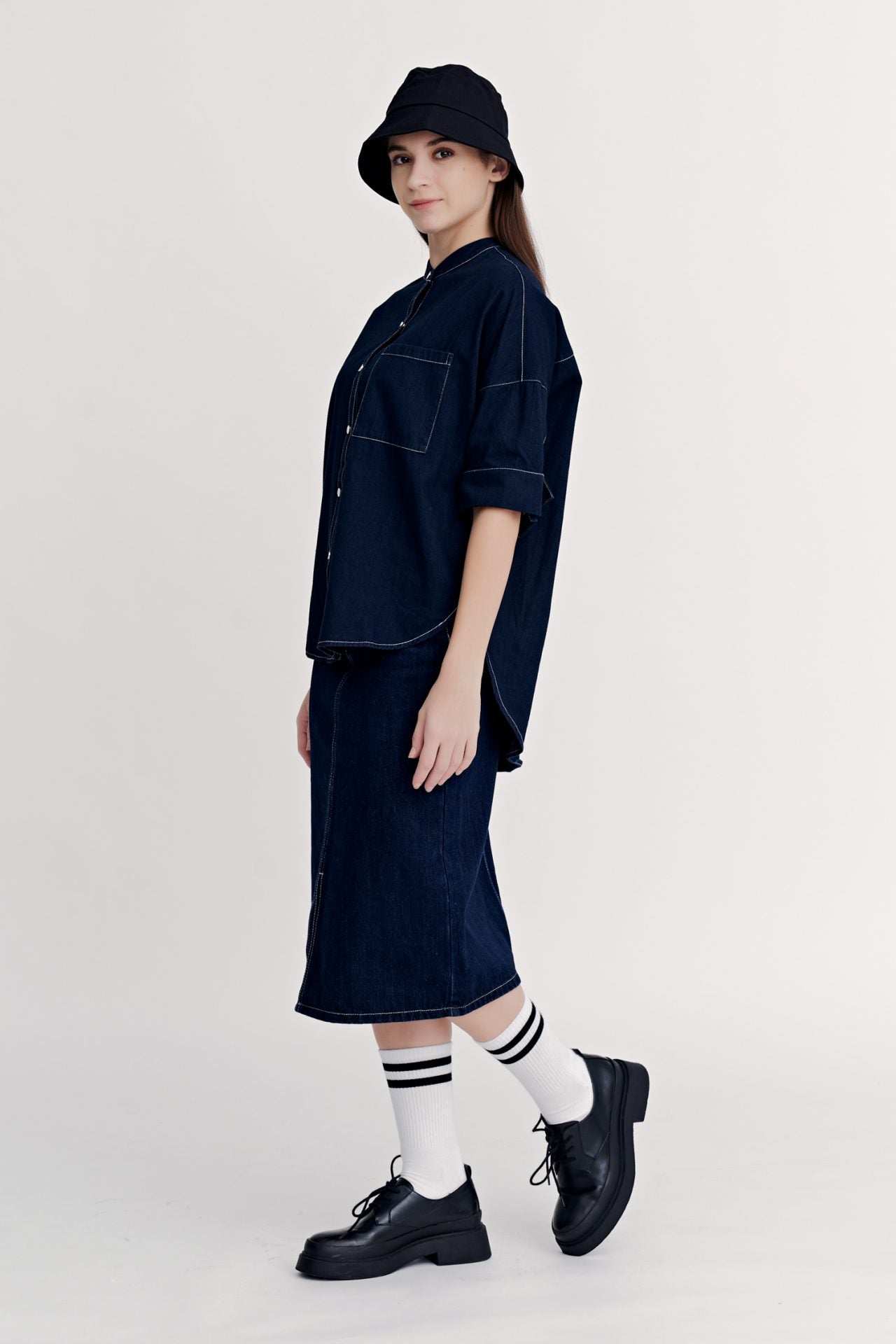 Denim Wide Cut Blouse - Dark Denim
