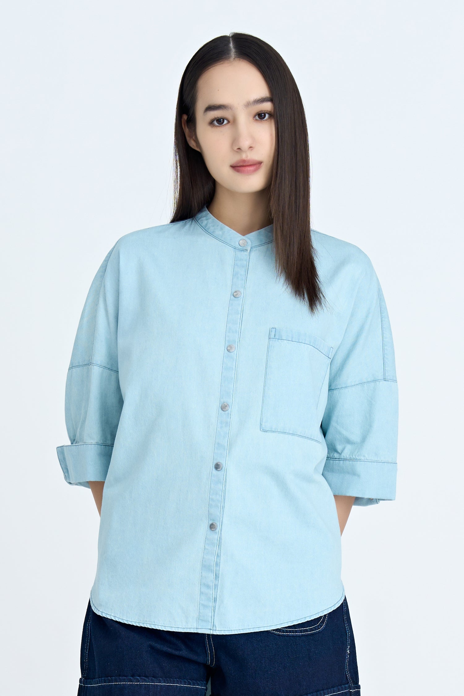 Denim Wide Cut Blouse - Light Denim