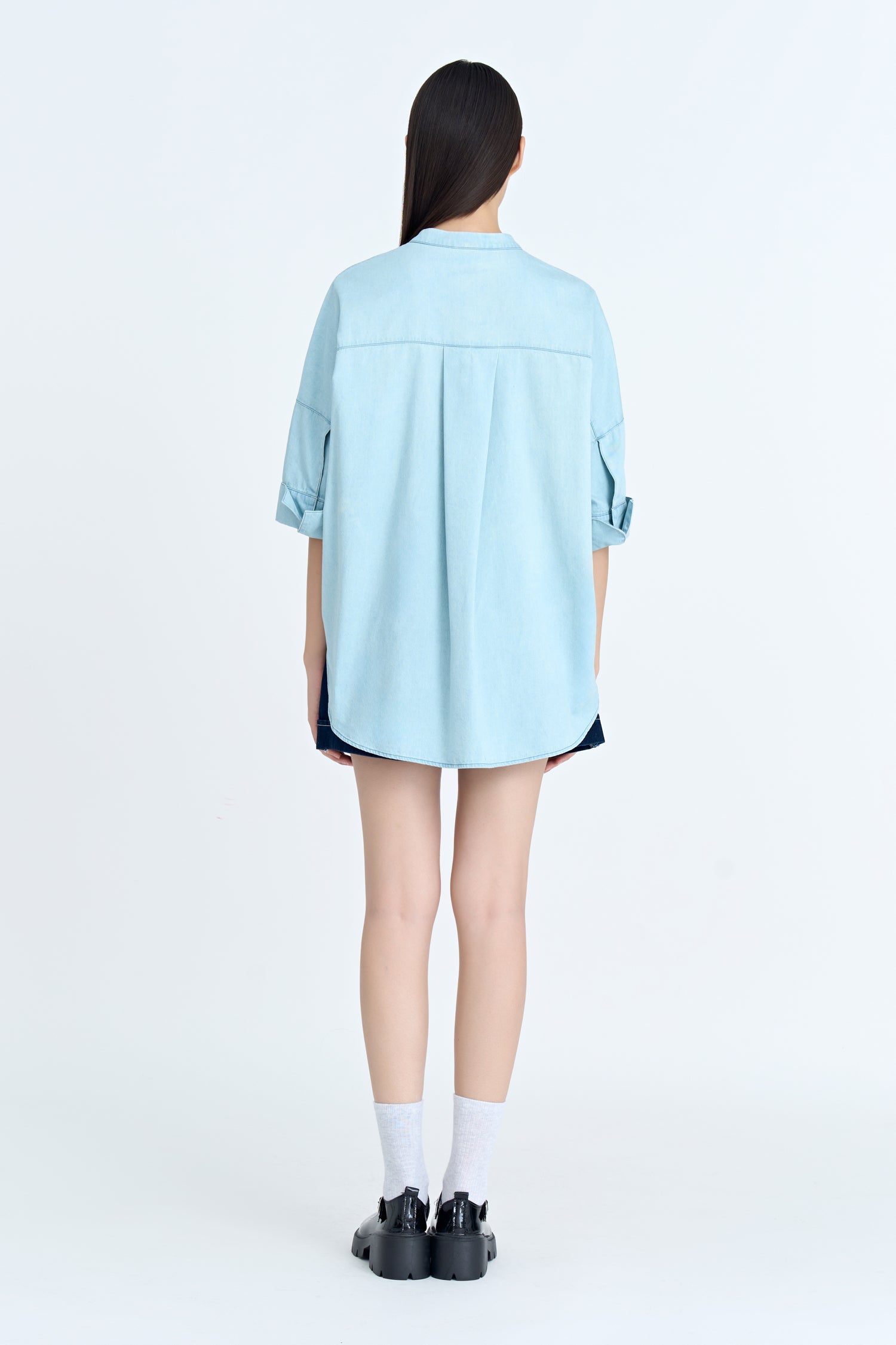 Denim Wide Cut Blouse - Light Denim