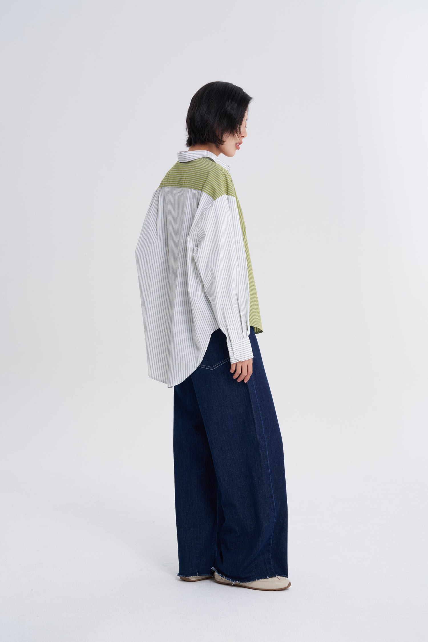 Contrast Striped Blouse - Olive Stripes