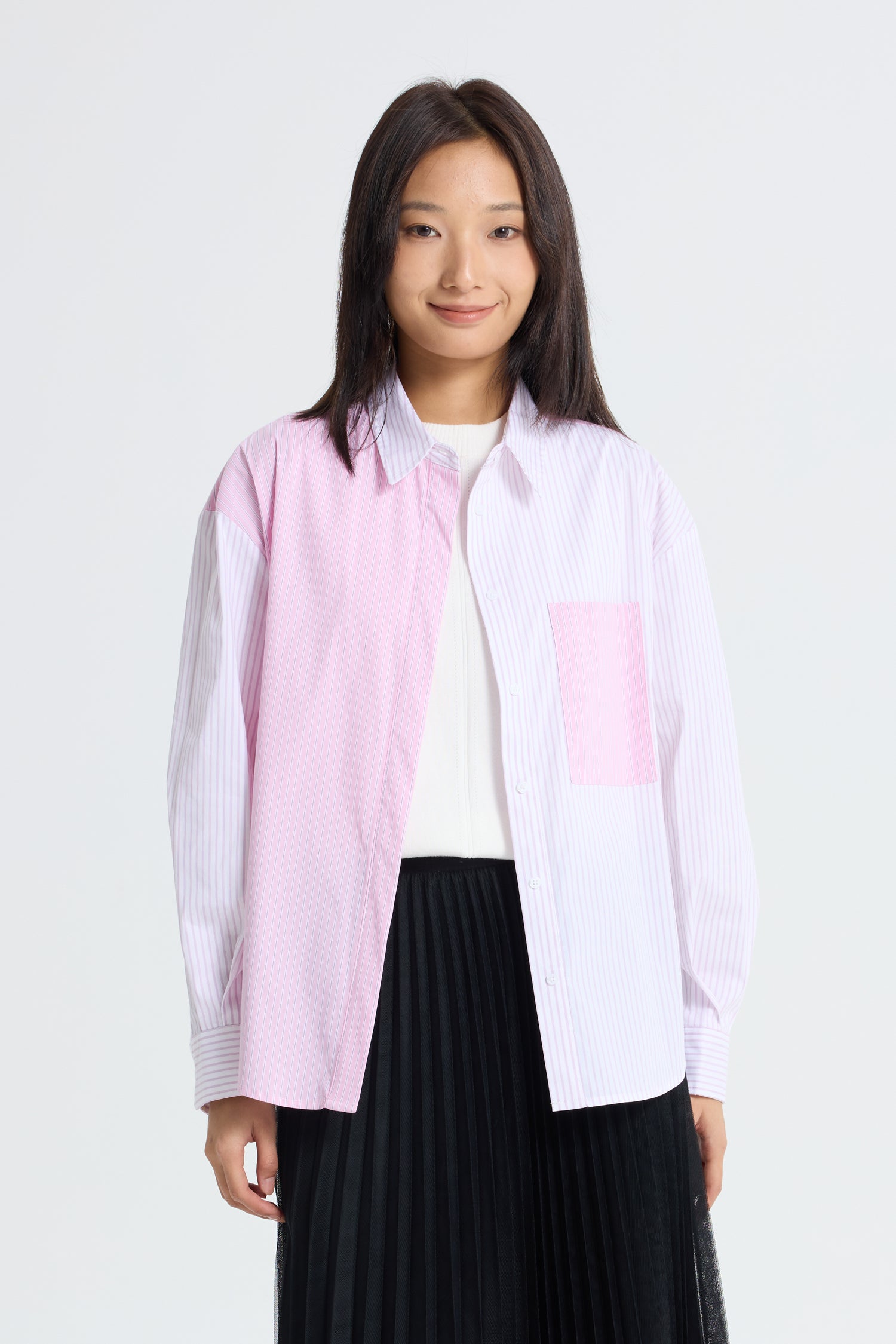 Contrast Striped Blouse - Pink Stripes