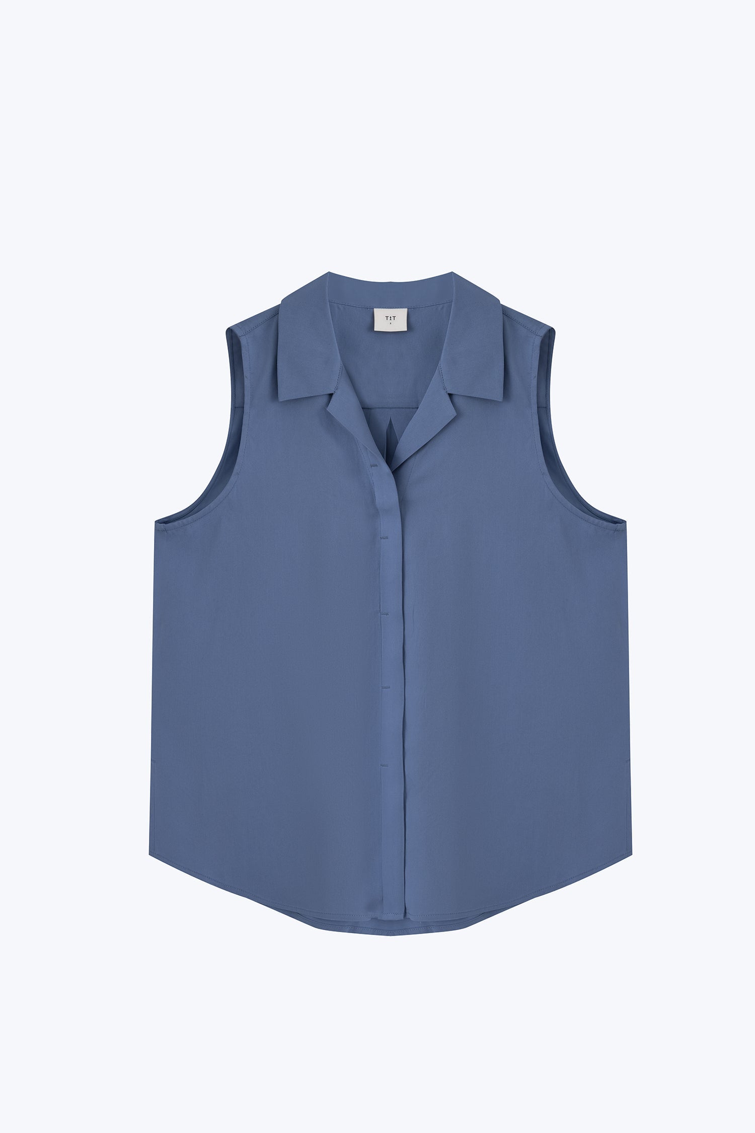 Notched Collar Sleeveless Blouse - Denim Blue