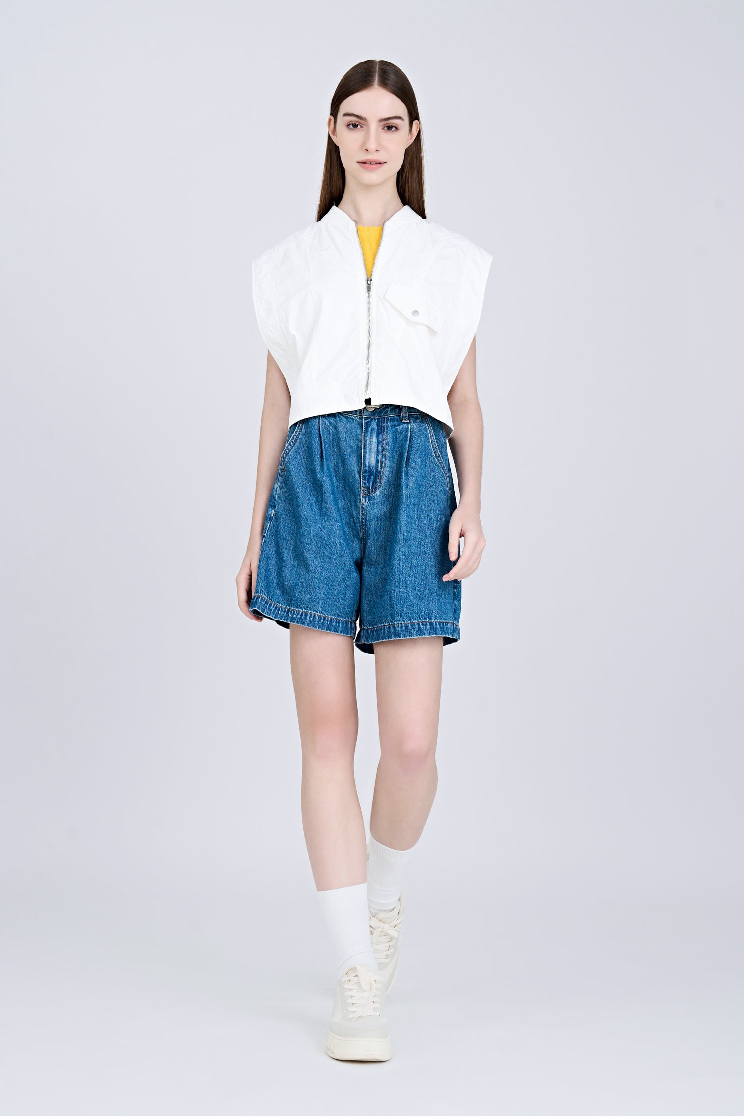 Asymmetric Cropped Jacket - Cream