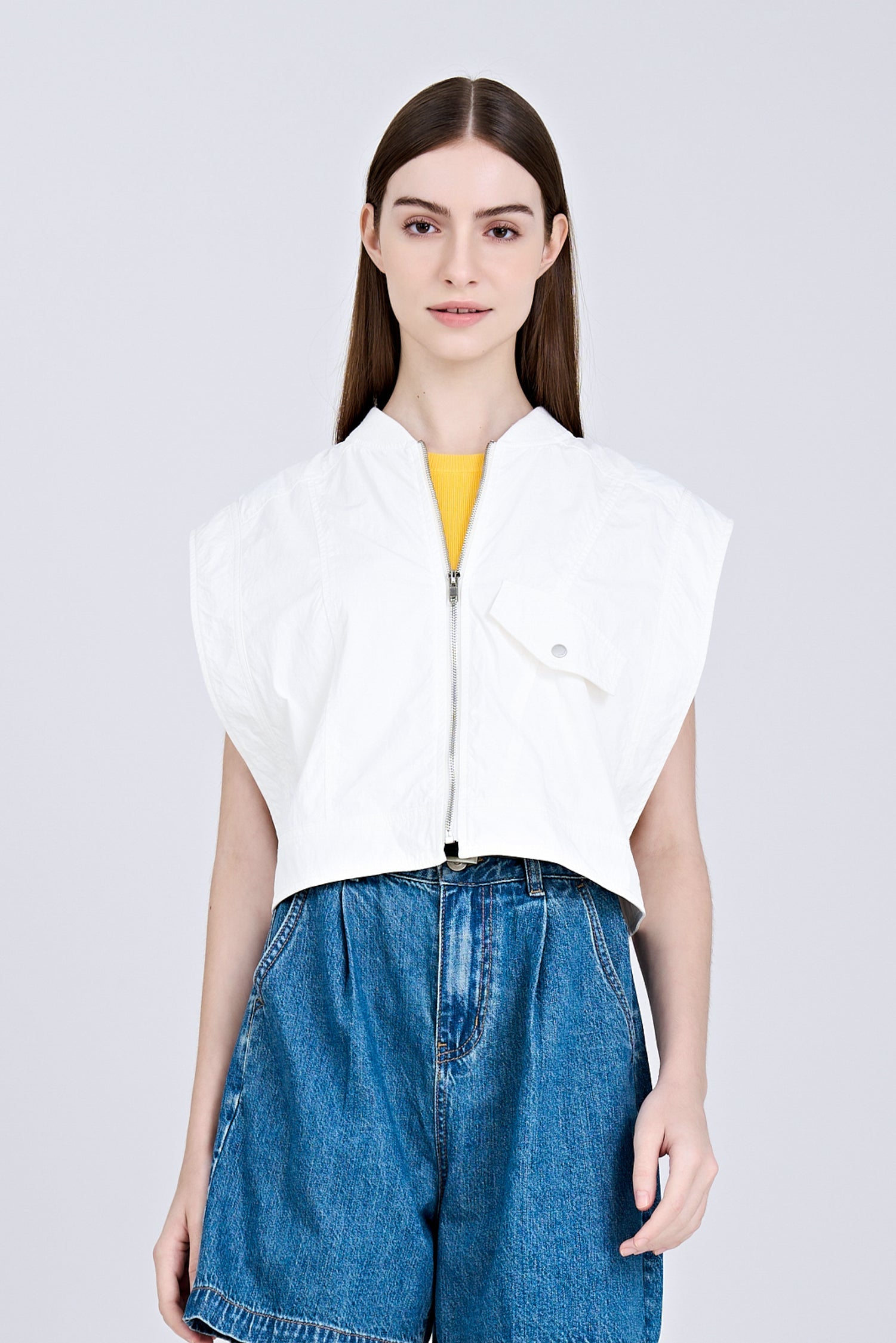 Asymmetric Cropped Jacket - Cream