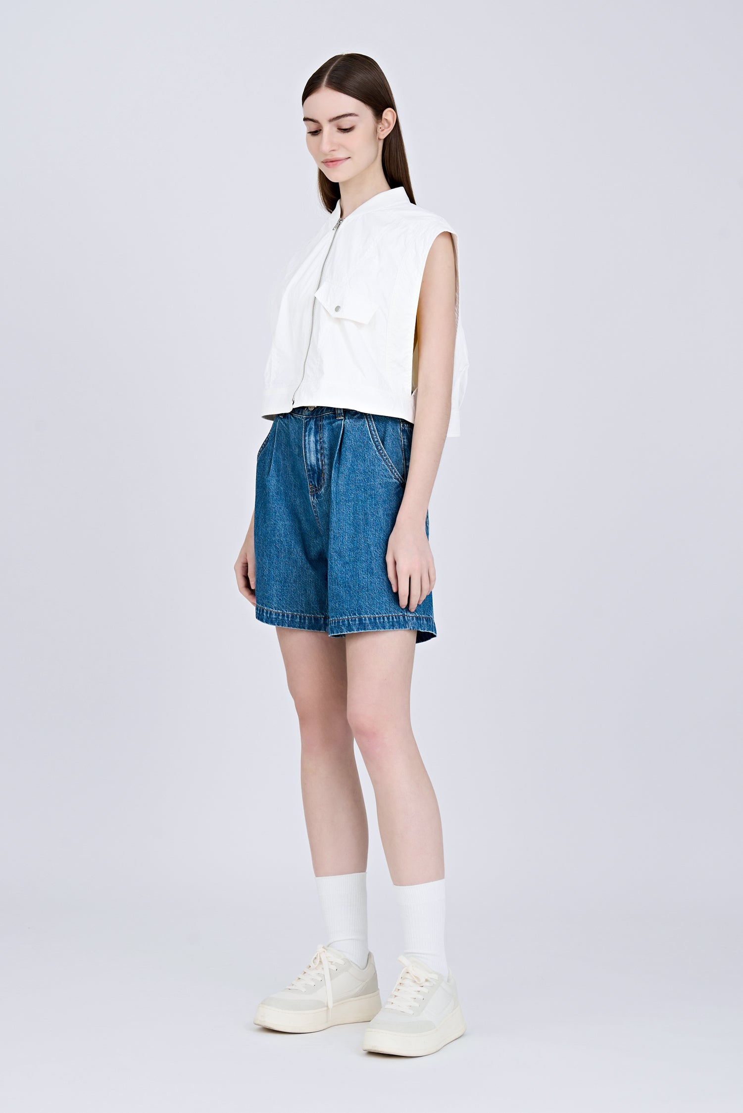 Asymmetric Cropped Jacket - Cream