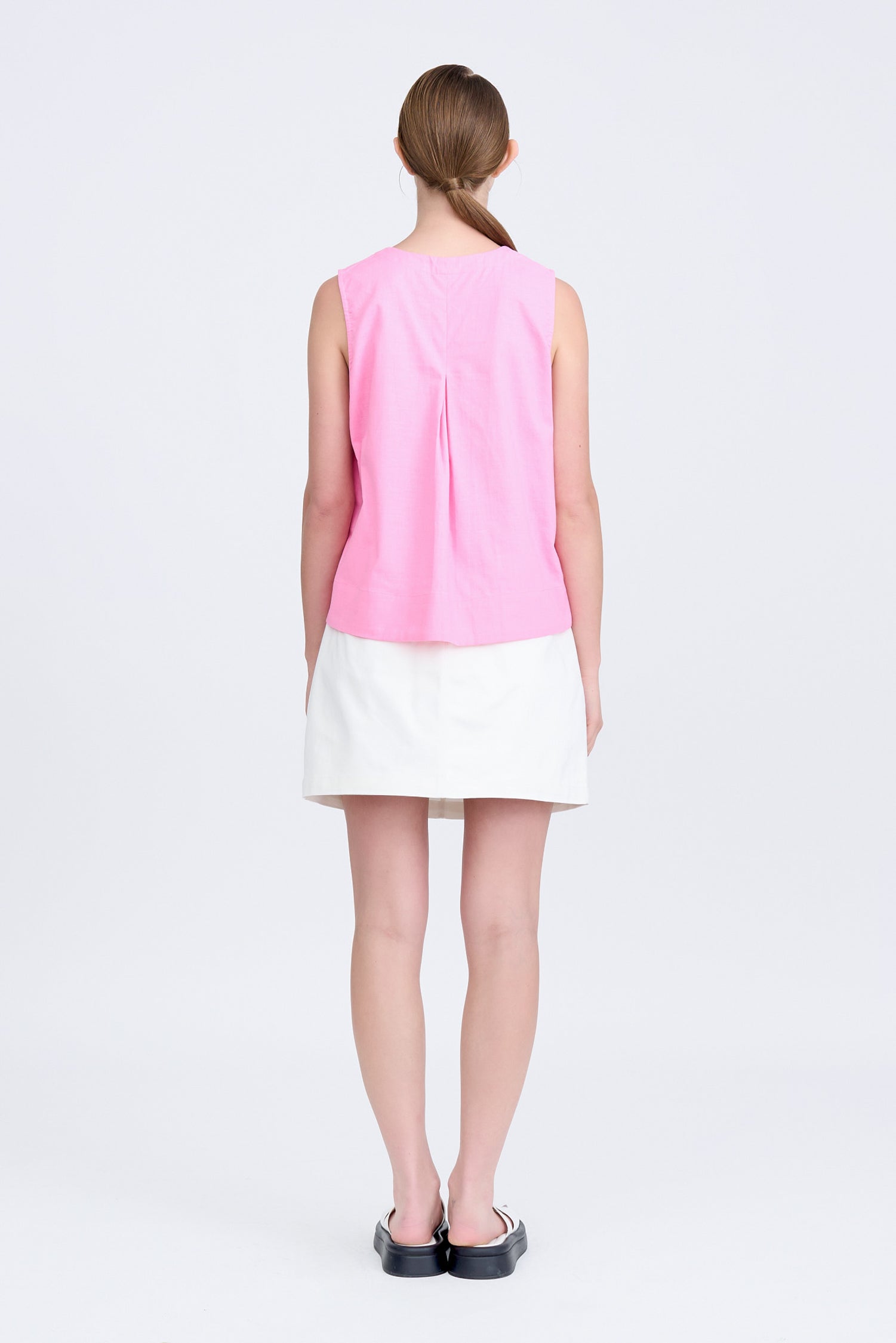Half Placket Sleeveless Blouse - Pink [AT]