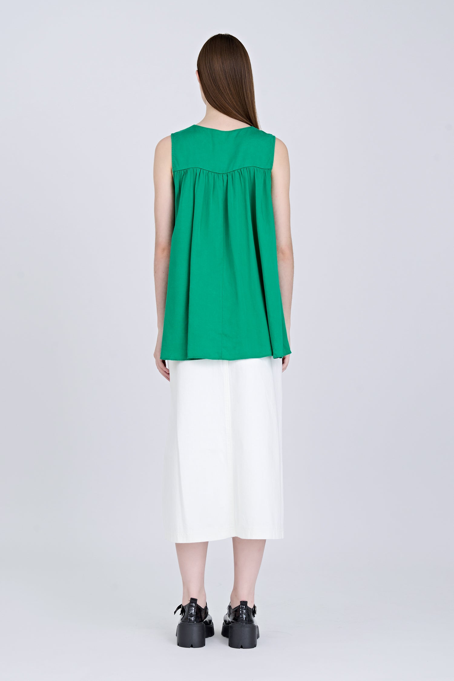Sleeveless Gathered Flare Blouse - Green
