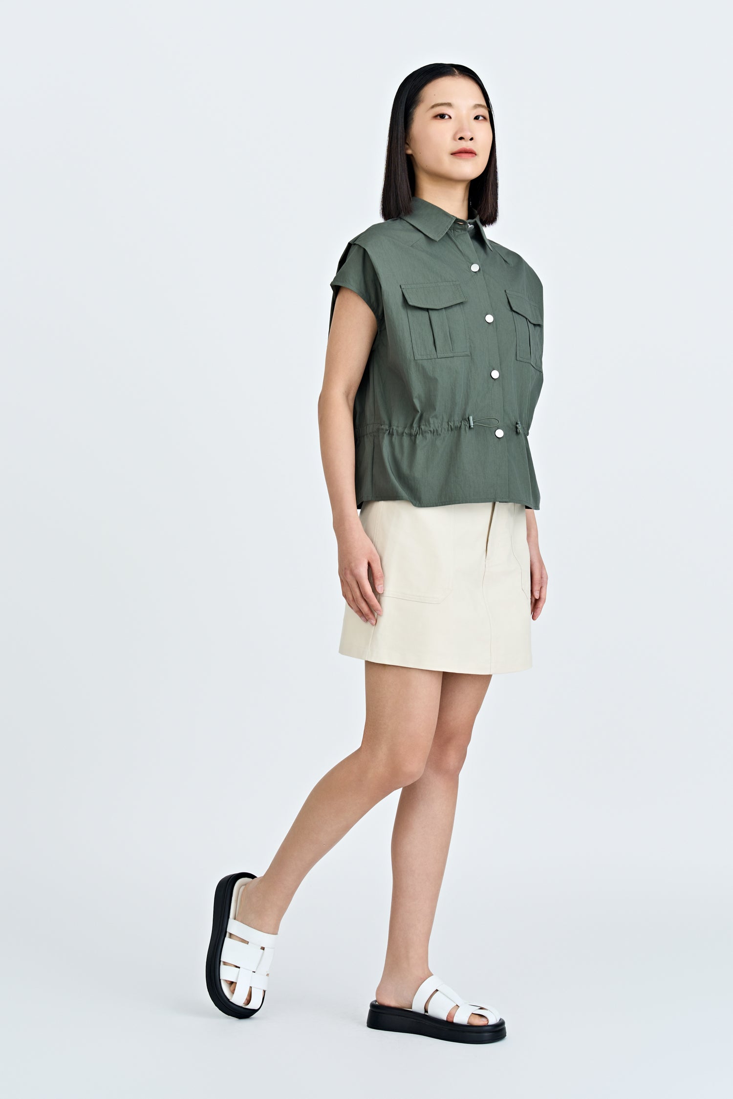 Drawcord Blouse - Dark Moss