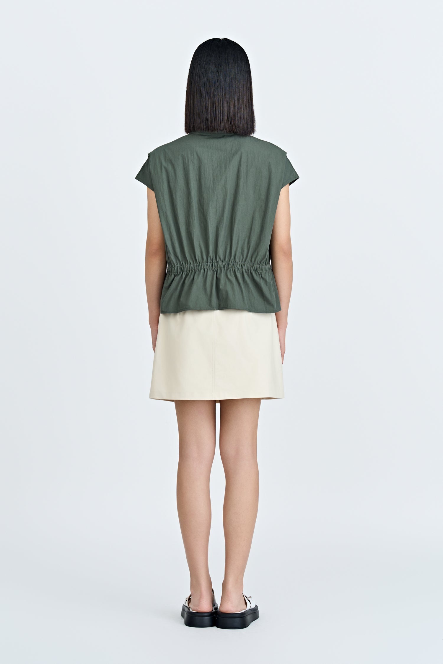 Drawcord Blouse - Dark Moss