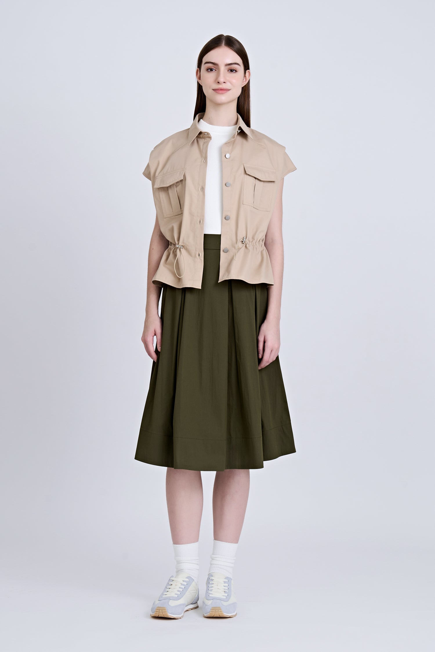 Drawcord Blouse - Khaki