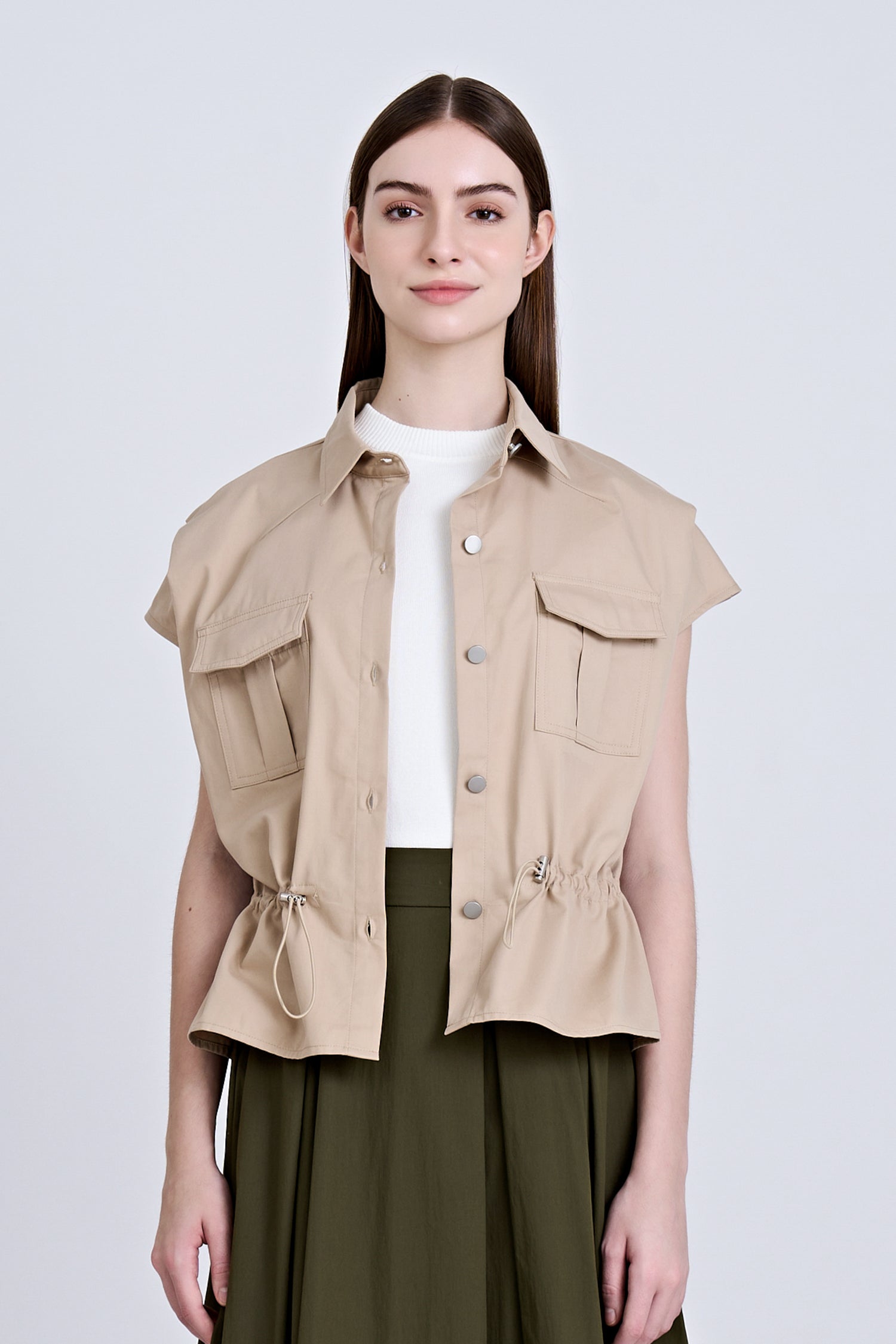 Drawcord Blouse - Khaki