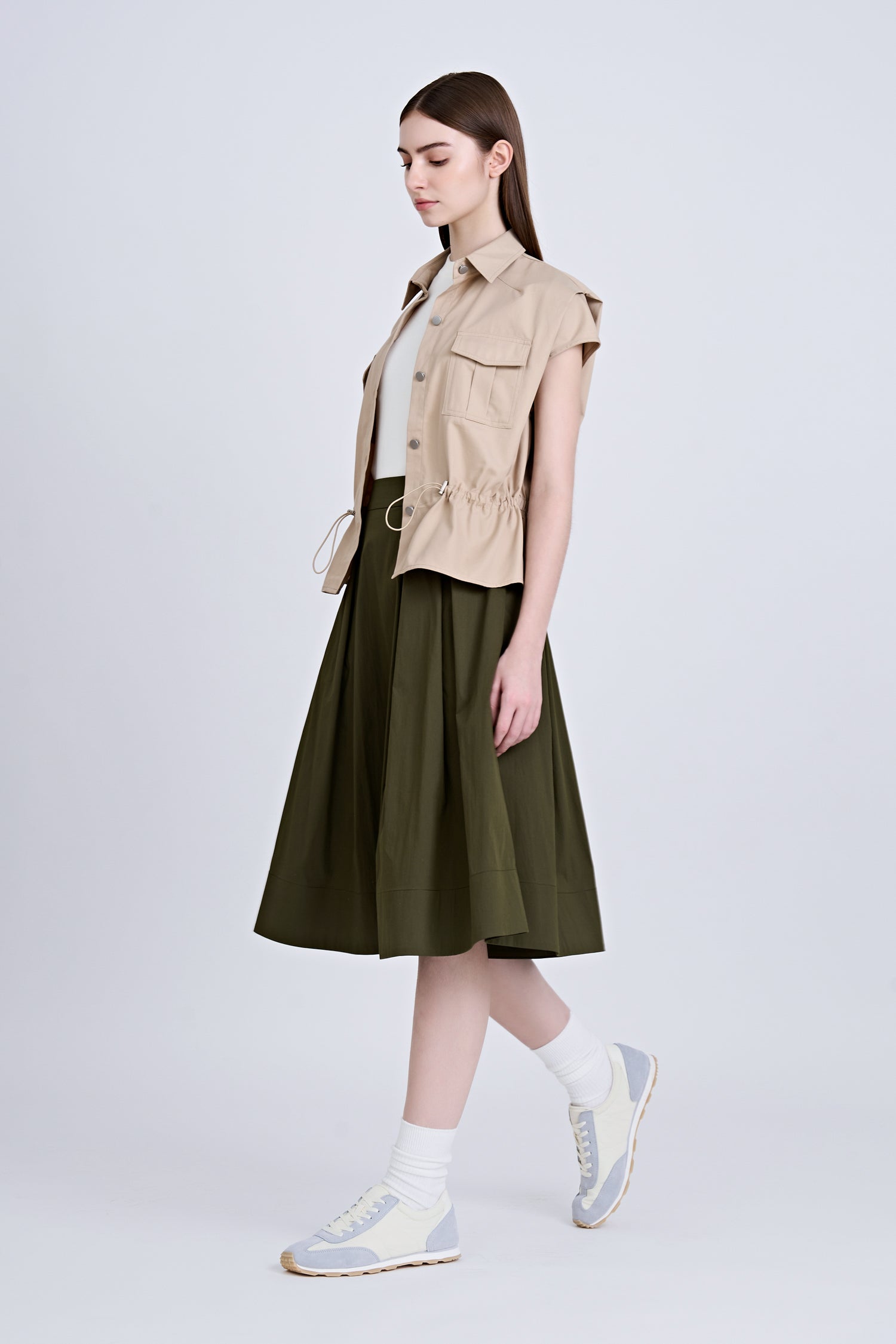 Drawcord Blouse - Khaki