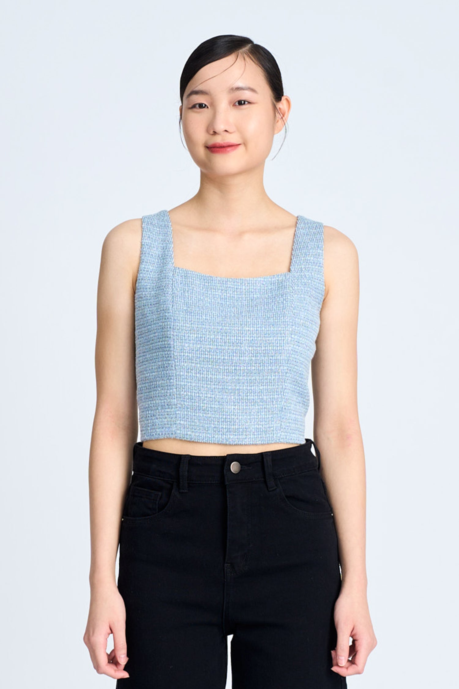 Tweed Square Neck Top - Dusty Blue [AT]