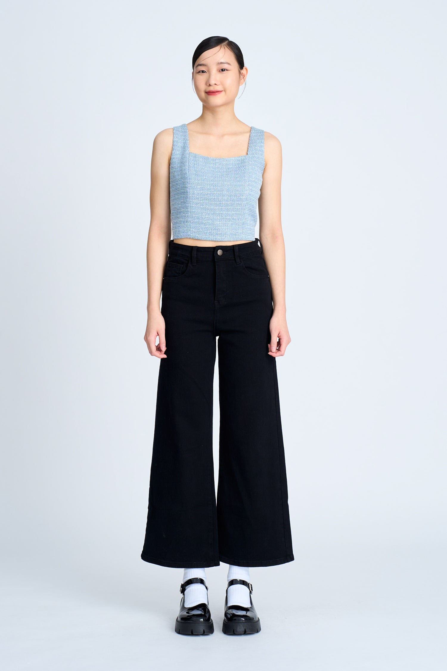 Tweed Square Neck Top - Dusty Blue [AT]