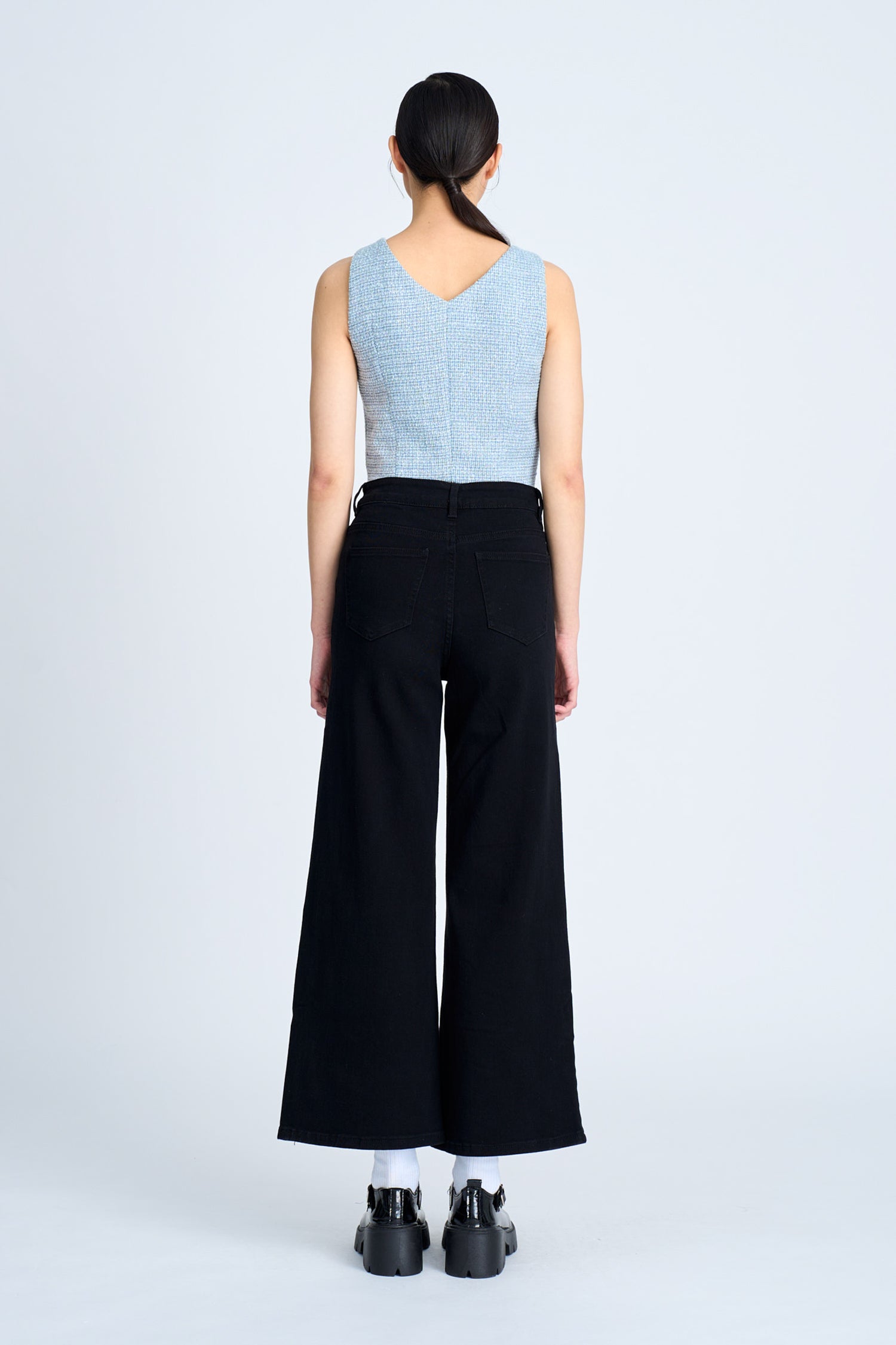 Tweed Square Neck Top - Dusty Blue [AT]