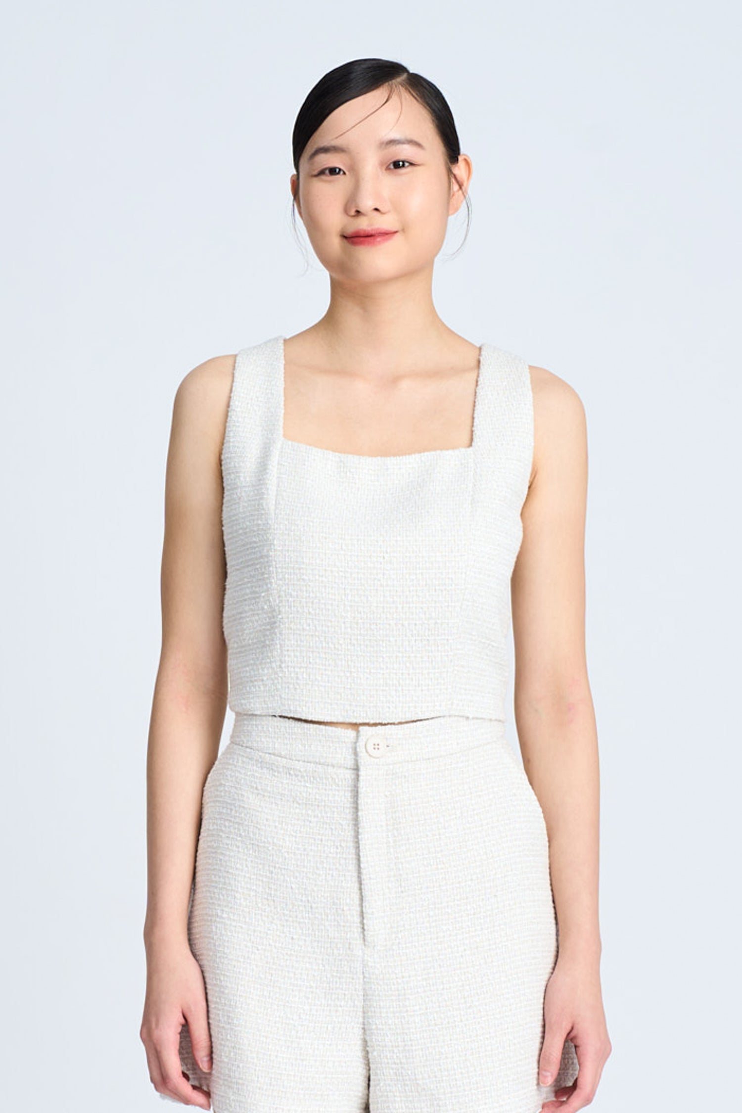 Tweed Square Neck Top - Sand [AT]