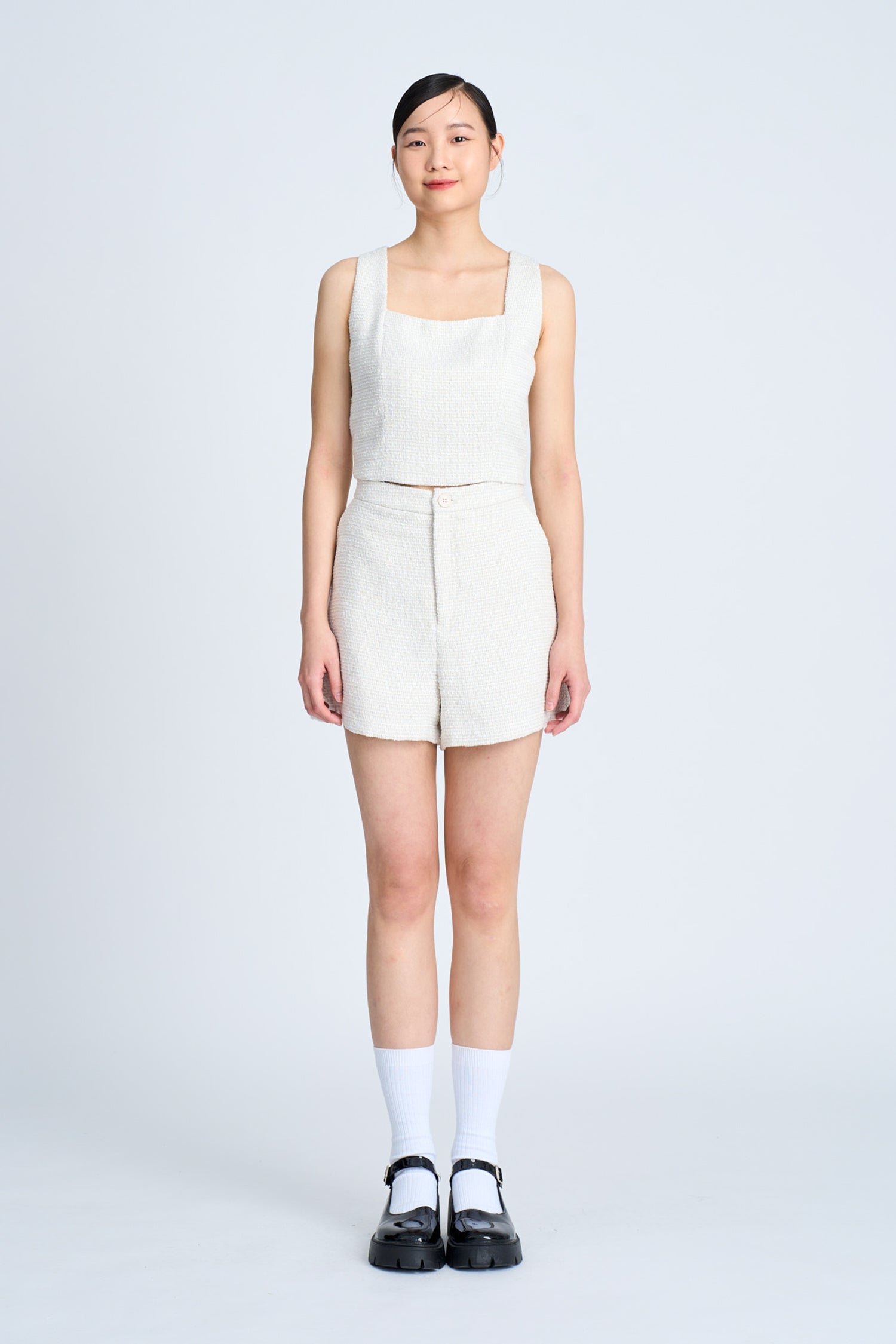 Tweed Square Neck Top - Sand [AT]