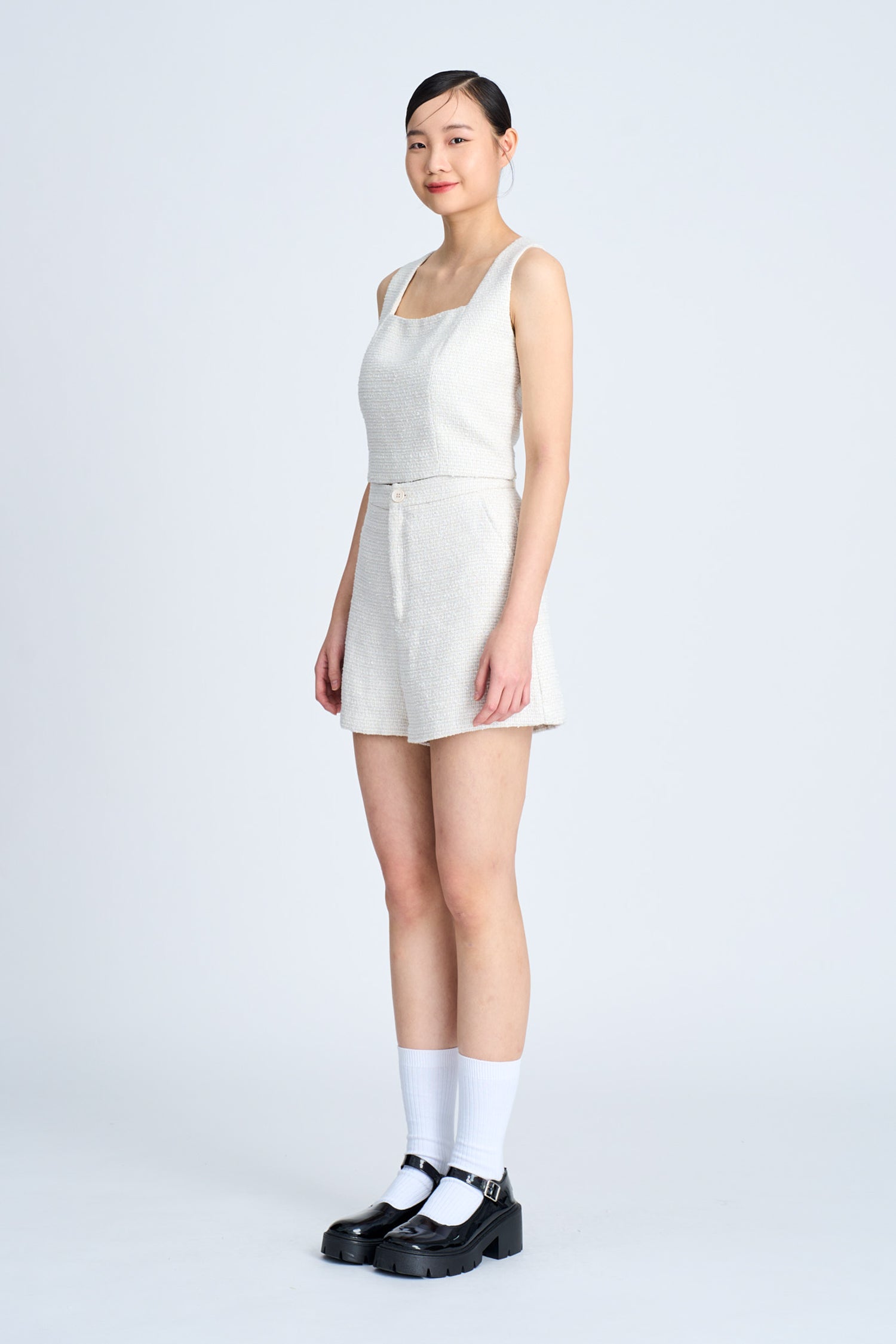 Tweed Square Neck Top - Sand [AT]