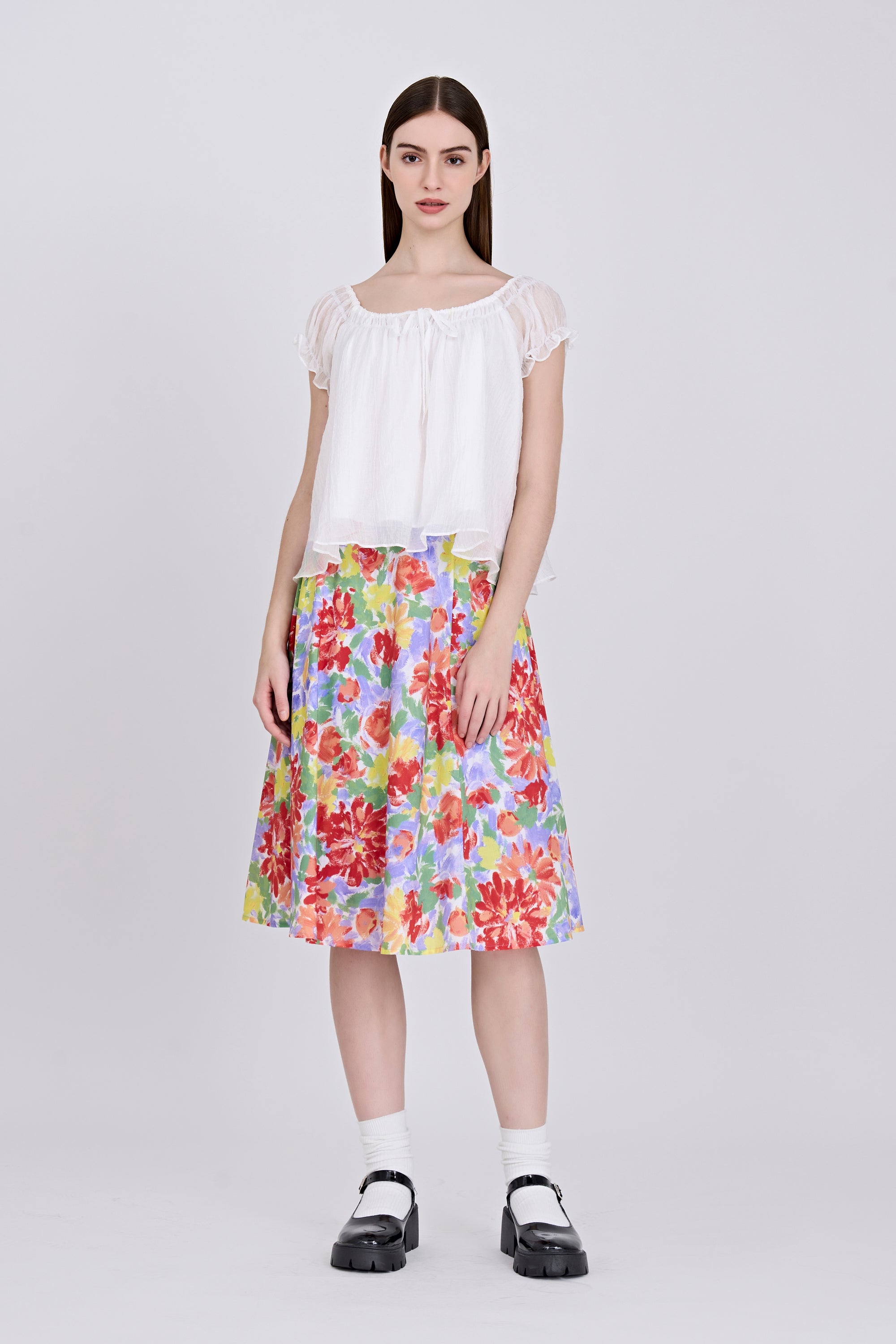 Gathered Neck Blouse - Cream [AT]