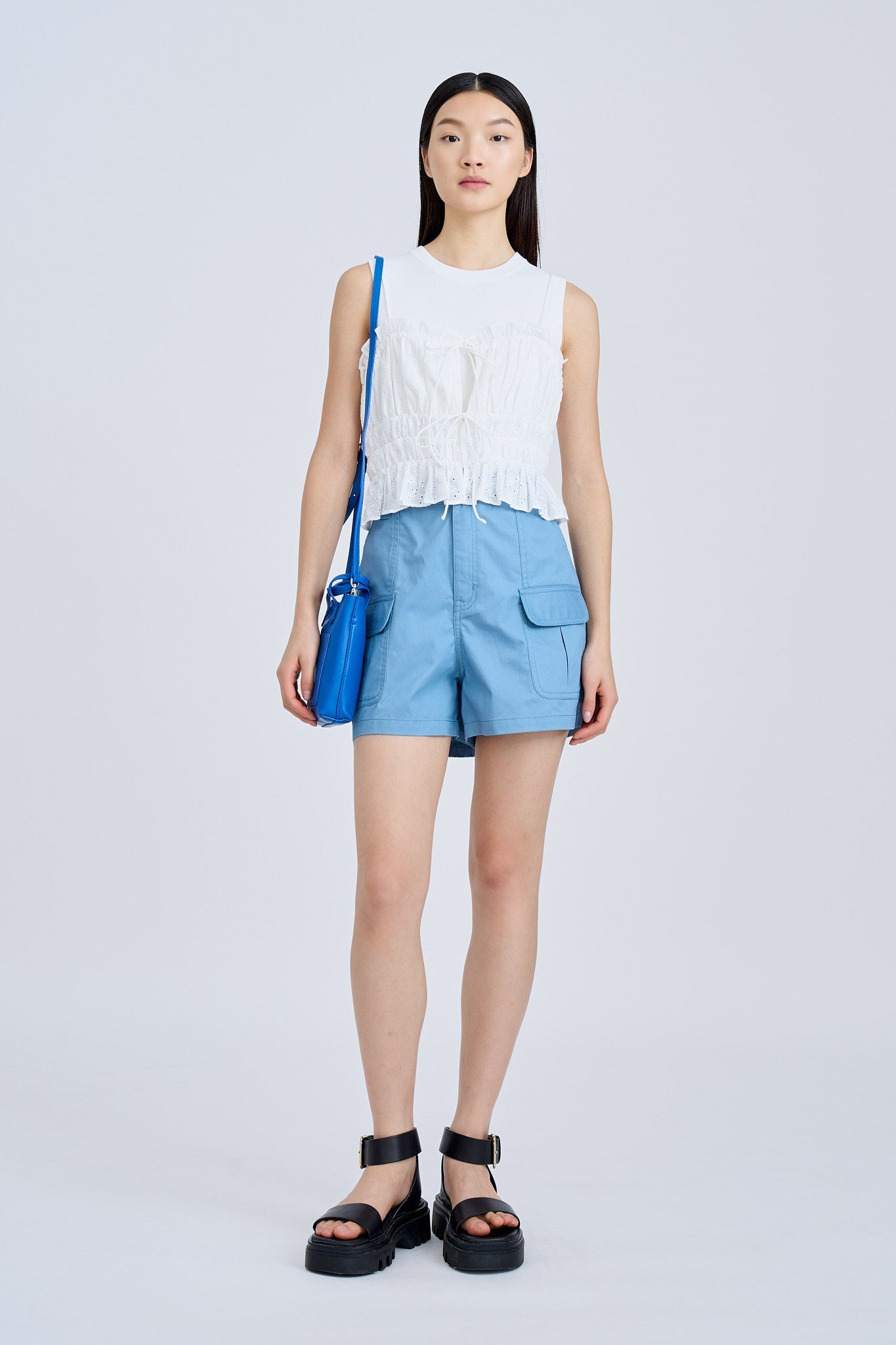 Ruffle Elasticised Ruched Top - Cream [AT]