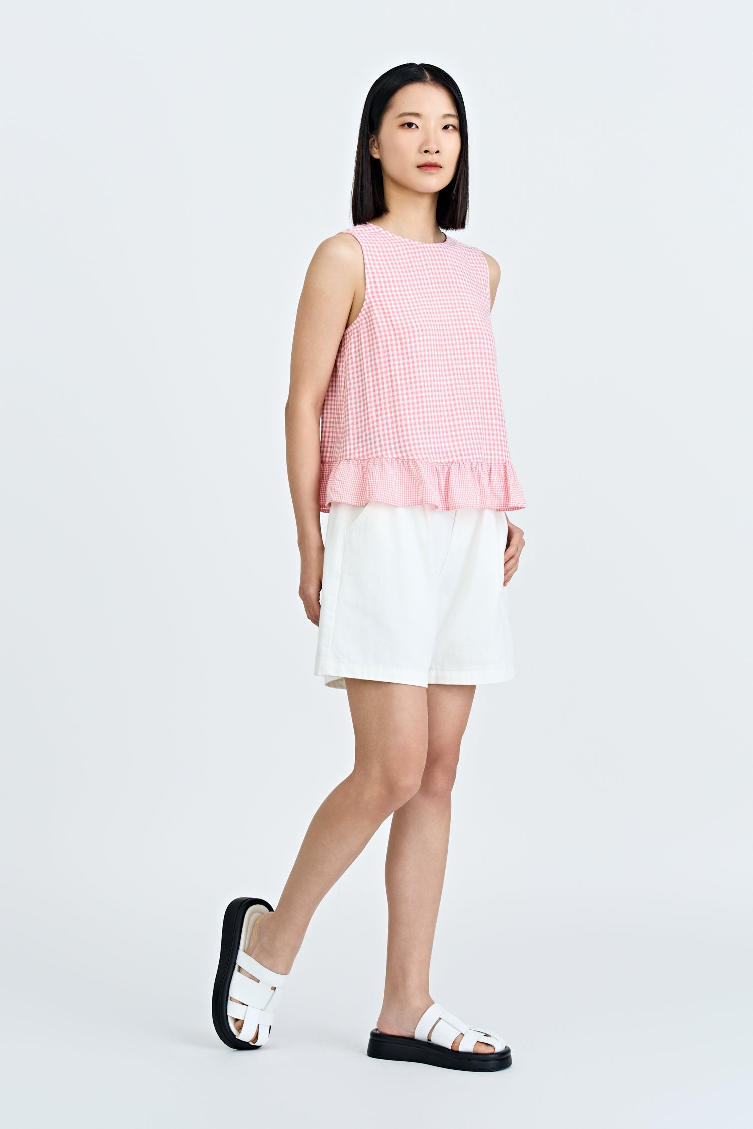 Checkered Sleeveless Blouse - Checkered Blush